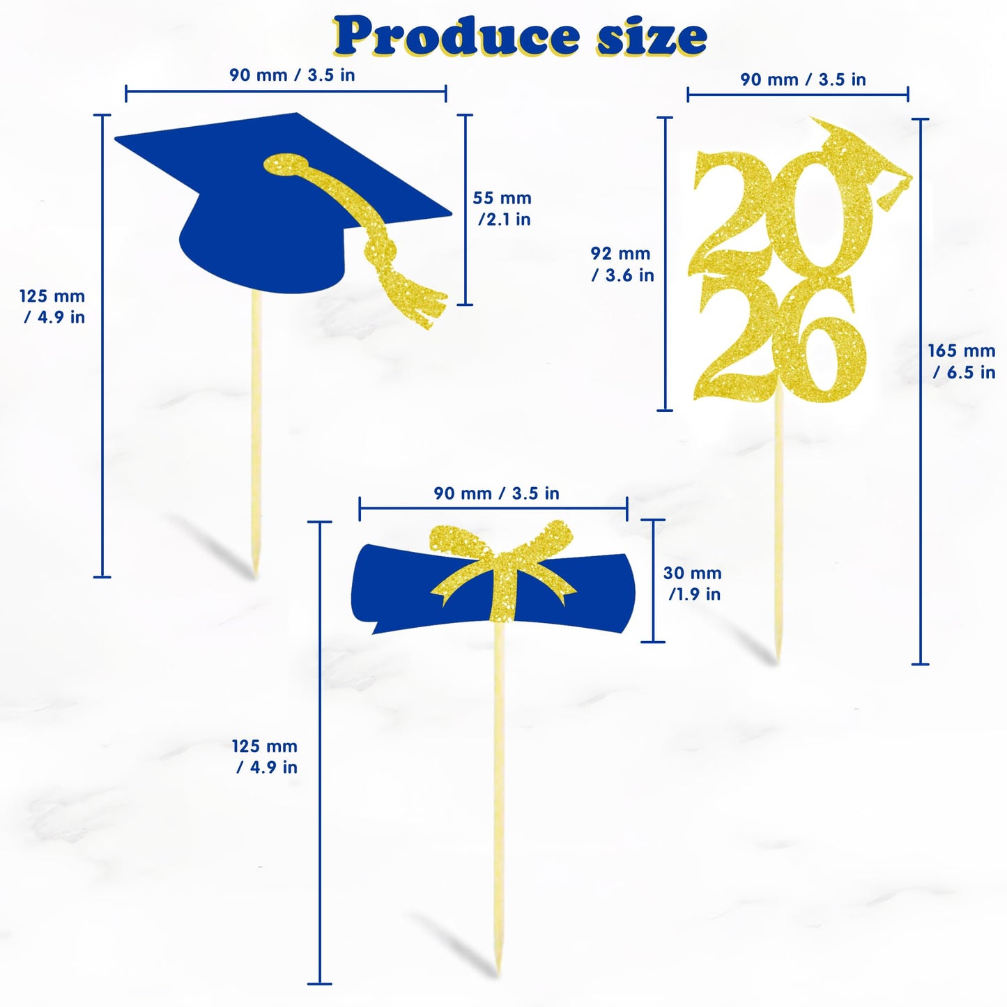 OHOME Graduation Decorations 2026-36 PCS Graduation Cupcake Toppers - 2026 Graduation Party Decorations - Mini Cake Decorations for Class of 2026,Diploma, 2026, Grad Cap Set (Blue)