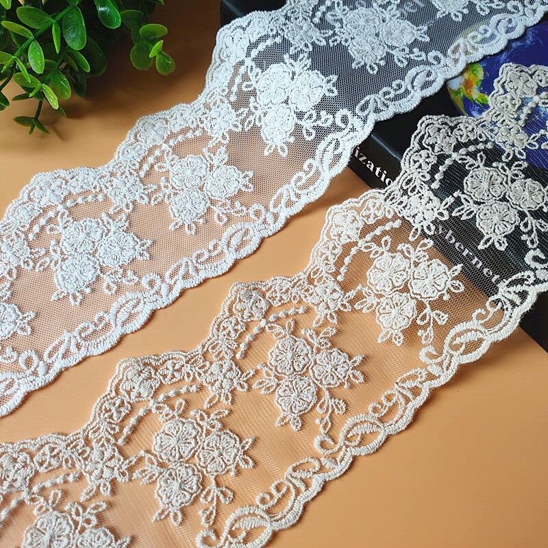 Lace Trim Ribbon, Delicate Crown Ribbon for Crafts Sewing and Bridal Wedding Dress Applique Decorations, 3.3inch Width 5 Yards/Lot (Beige)