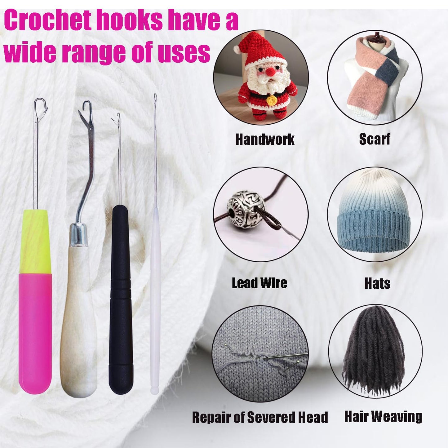 HAMIYELL Pack of 5 Different Sizes Latch Hook Crochet Needle Hook Tools for Braid Hair, Scarf Carpet Making and Other Crafts