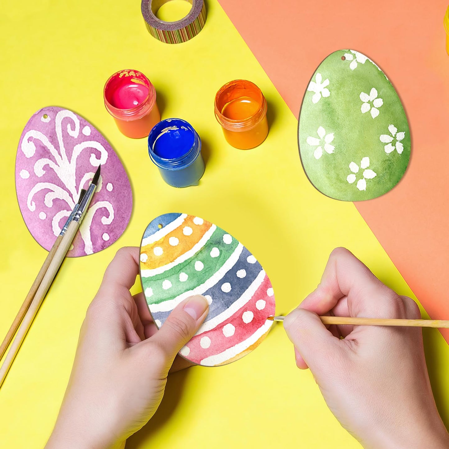 Wooden Egg Ornaments to Paint Easter Decoration Cutouts Unfinished 24PCS 3.5 x 3 inches, DIY Blank Unfinished Wood Discs Ornament for Home Crafts Hanging Spring St. Patrick Day Decoration