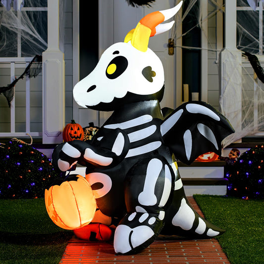 5 FT Tall Halloween Inflatables Outdoor Decorations, Blow Ups Skeleton Halloween Decor Inflatable Skeleton Dragon with Build-in LEDs for Outside Yard Decorations