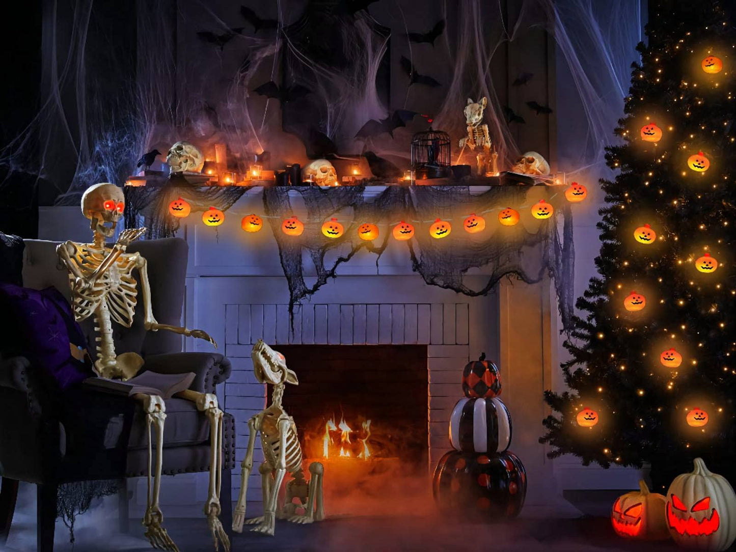 Runleo Halloween Pumpkin String Lights - 20 LED 9.8ft 3D Cute Waterproof Orange Jack-O-Lantern Battery Operated Lights, 2 Modes Steady/Flickering Lights for Indoor Outdoor Decor Party Decorations