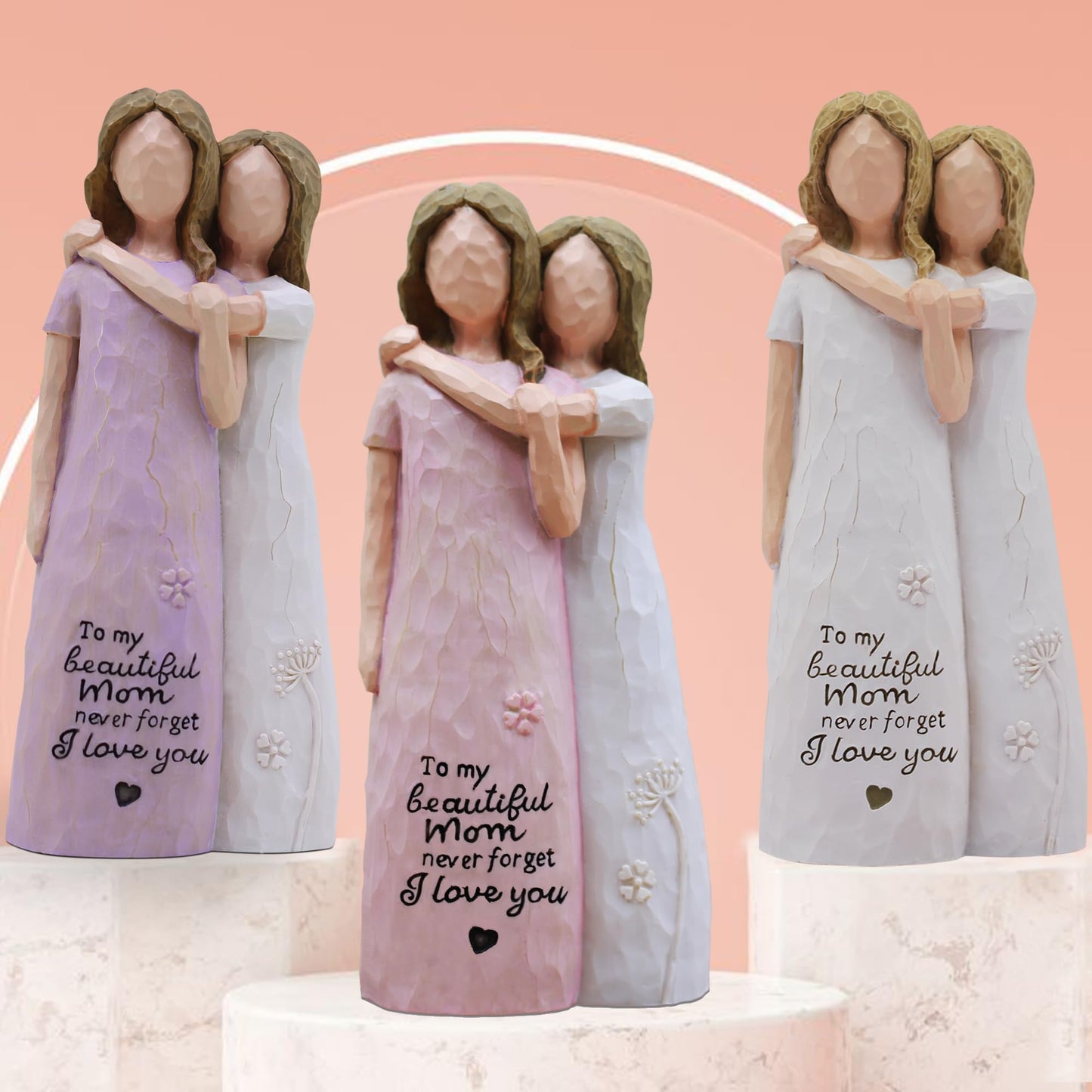 AcowSpt Mother Daughter Gift, Birthday Gifts for Mom from Daughter, Sculpted Hand-Painted Figurine (Pink)