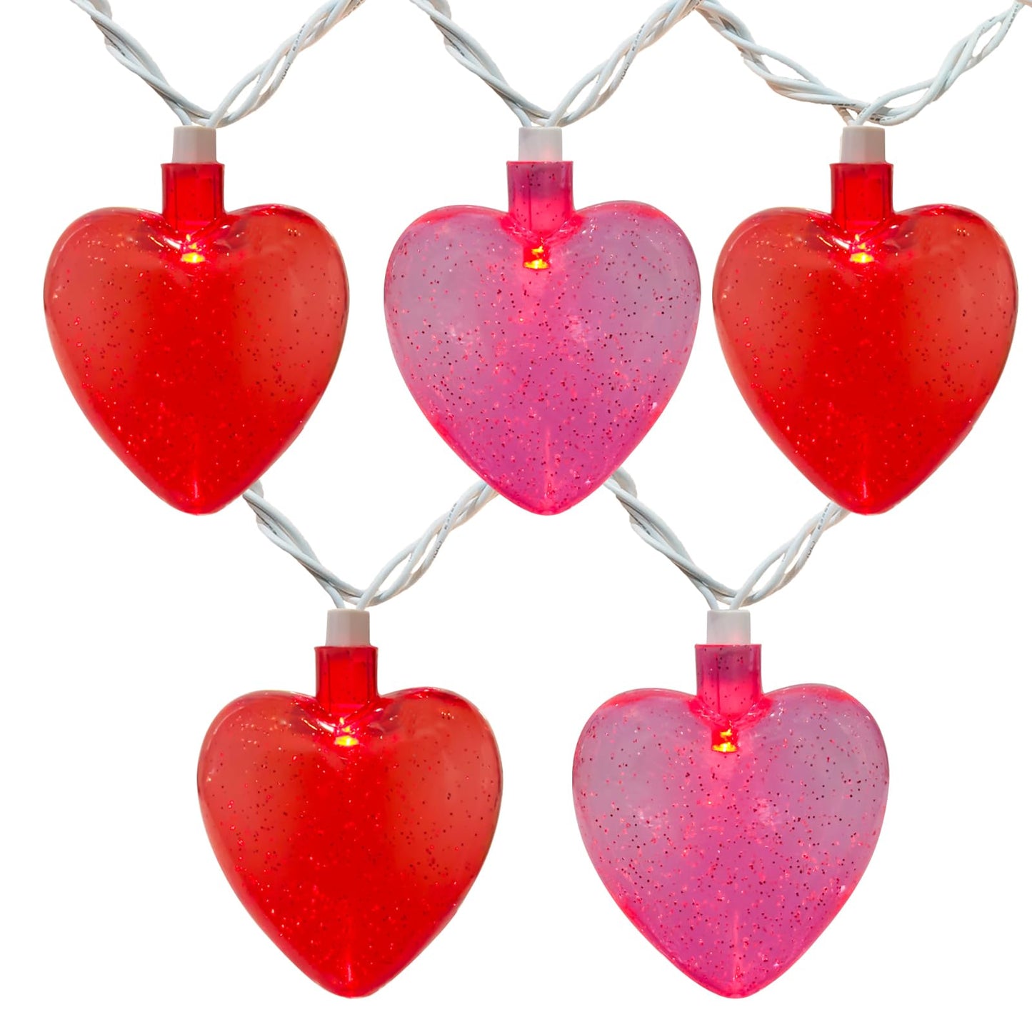 8.5 Ft Heart String Lights, Valentines Day Decorations Lights with 10 LED Glitter Red Pink Heart Lights, Plug in Fairy String Lights for Wedding Anniversary Party Valentine's Day
