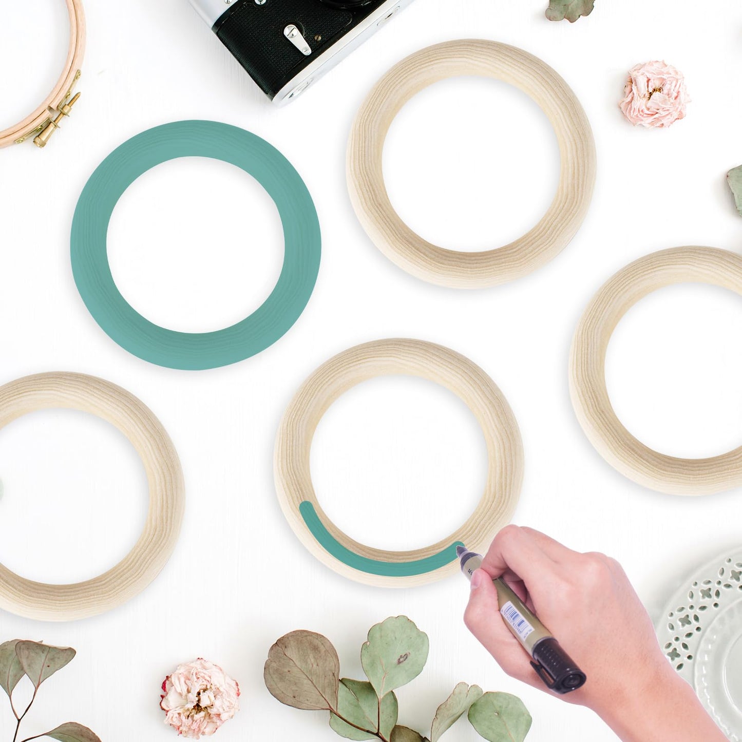 50 PCS 50mm Unfinished Wooden Rings for Craft, Nature Solid Wood Rings for DIY Crafts Without Paint, Macrame Wooden Rings for Ring Pendant and Connectors Jewelry Making