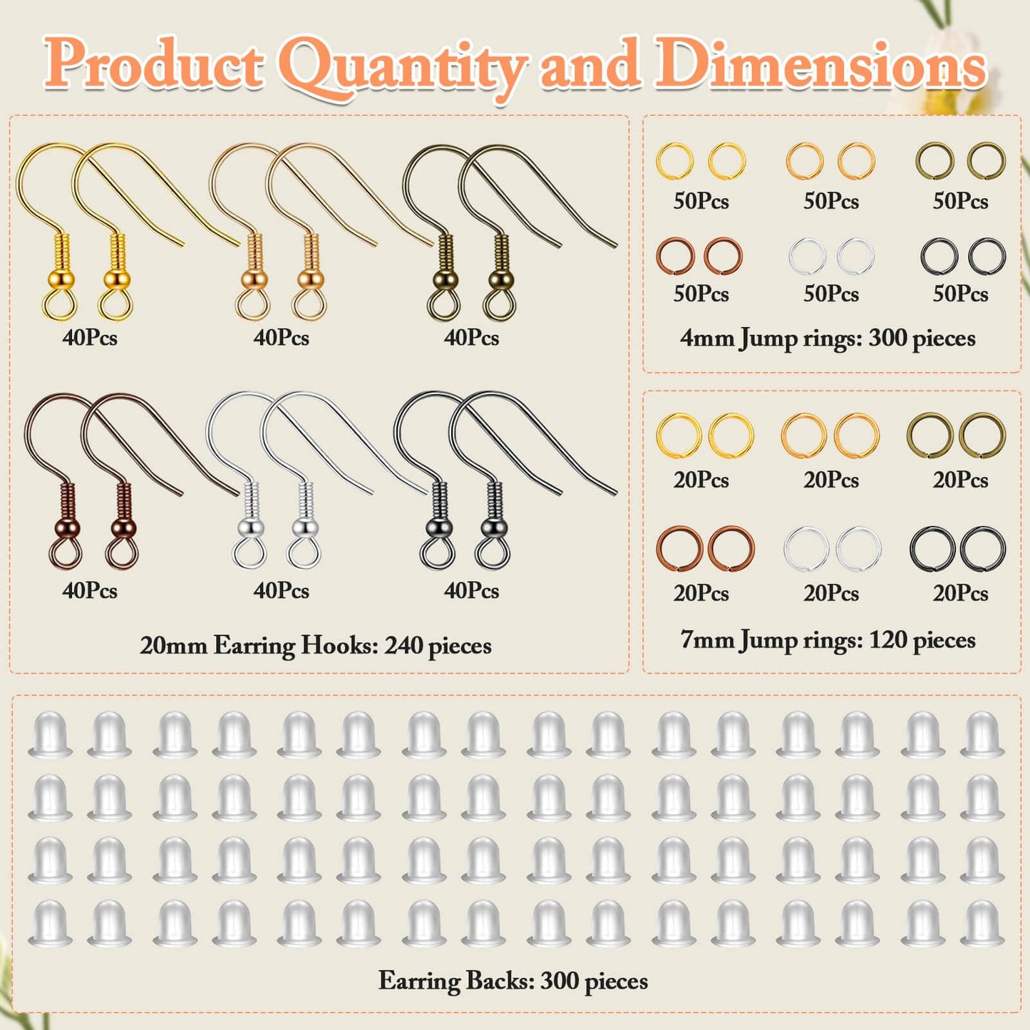 Cridoz 960PCS Earrings Making Supplies Kit with 240PCS Earring Hooks, 420PCS Jump Rings and 300PCS Earring Backs for Earring Making and Repair (Multicolors)