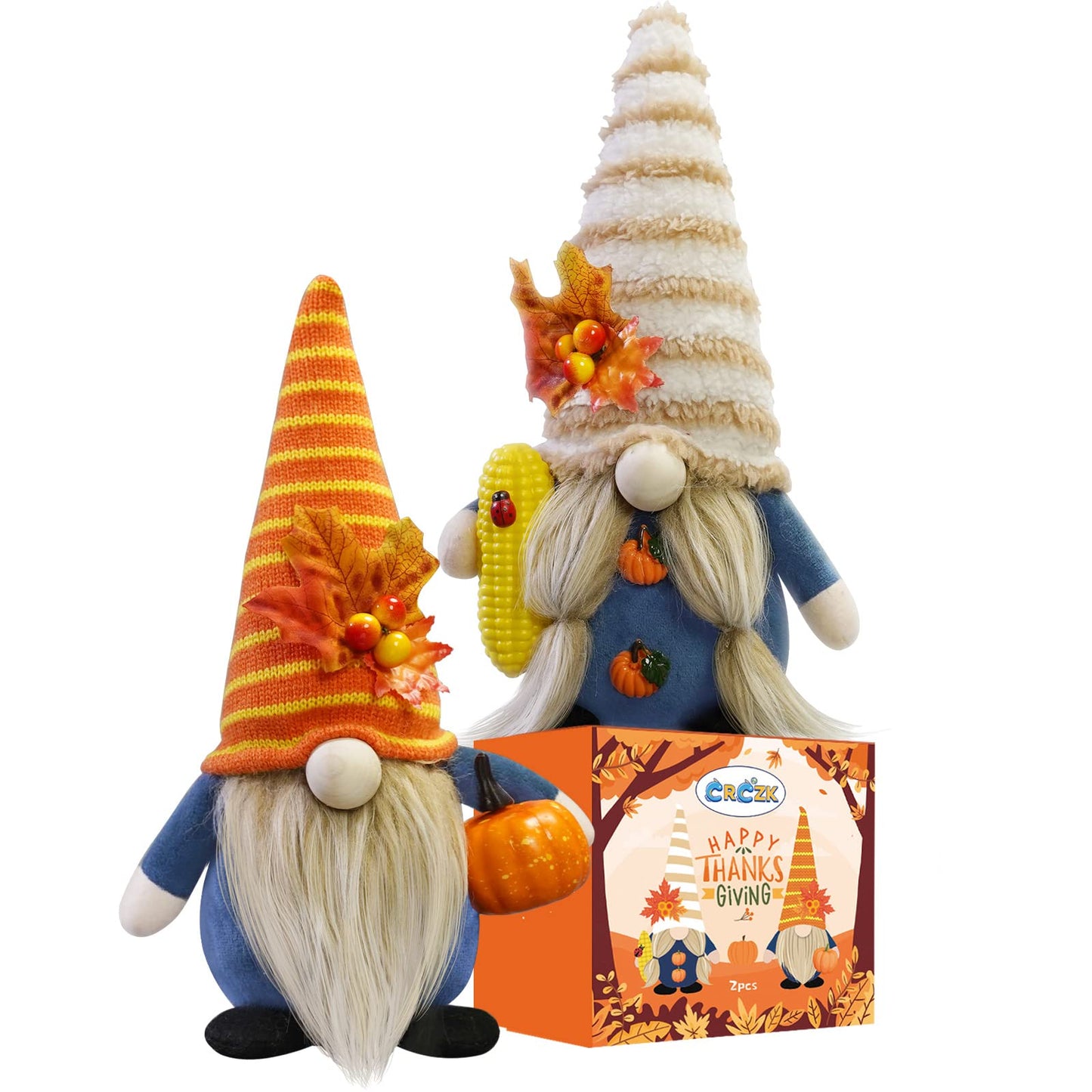 Thanksgiving Gnome Decorations for Home, 2Pack Handmade Thanksgiving Gnome Plush Decor Swedish Gnomes Ornaments with Pumpkin Corn Maple Leaves Fall Gifts Autumn Holiday Home Kitchen Decorations