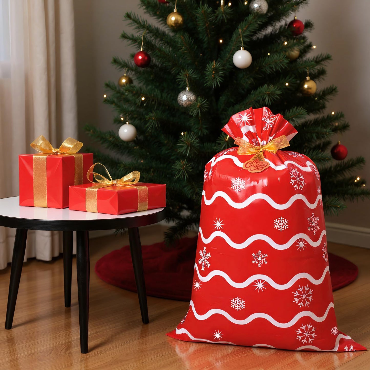 Large Christmas Gift Bags 36"x56" Holiday Gift Wrap Jumbo Christmas Bag for Gifts Giant Sacks for Presents Big Xmas Plastic Gifts Bags (Red Wave)