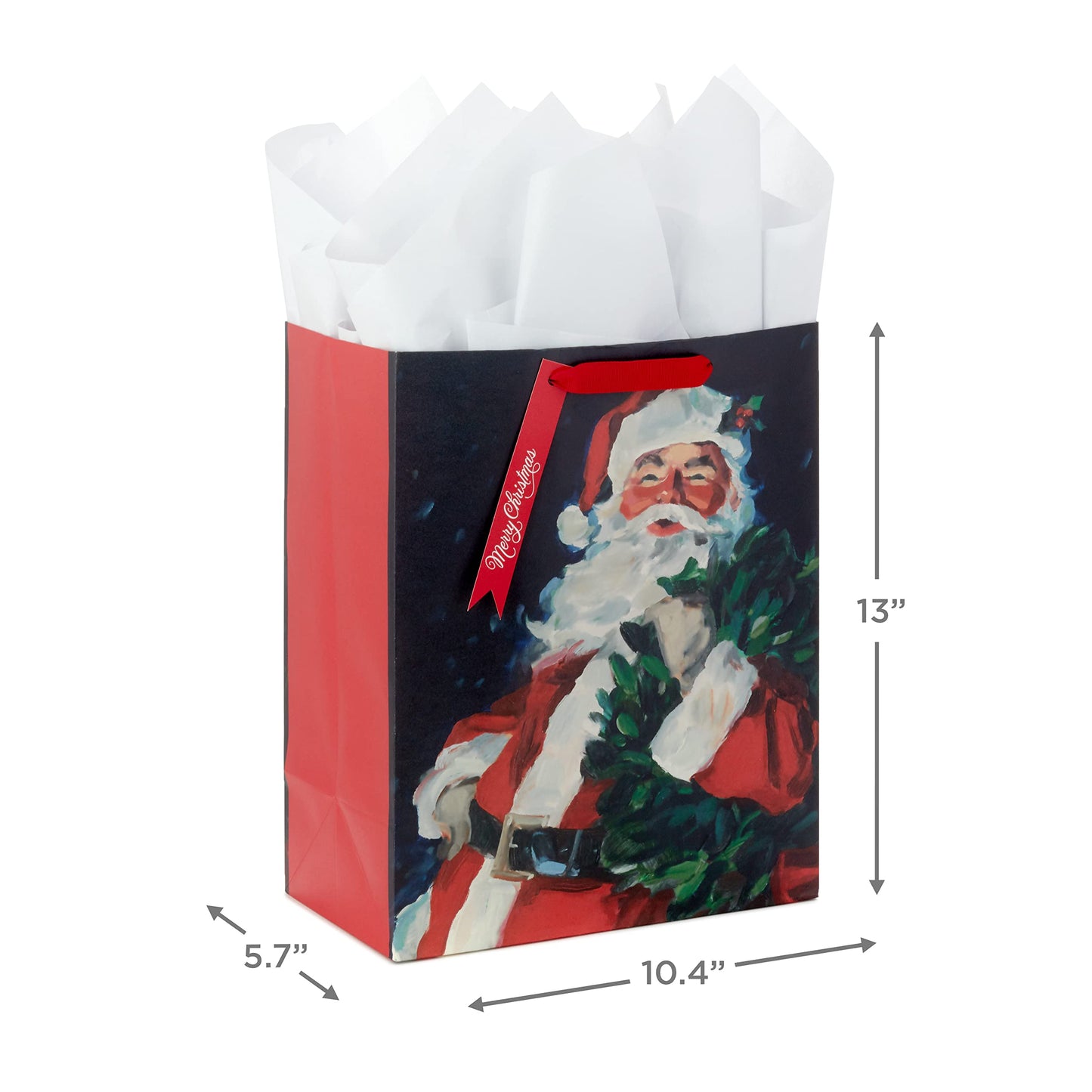 13" Large Christmas Gift Bag with Tissue Paper and Gift Tag (Traditional Santa Claus) for Kids, Adults, Friends, Family