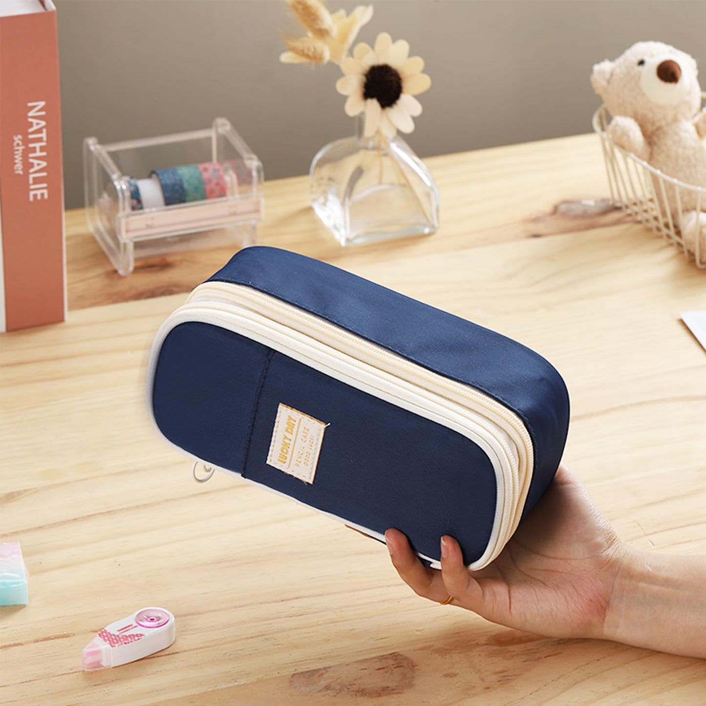 Dugio Big Pencil Case Large Capacity Pencil Bag with Zipper Pencil Pouch for Boys Girls Kids Adults Stationery Pencil Pen Case Organizer for School Office Blue