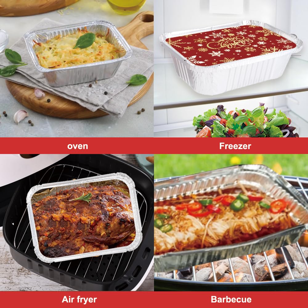 36PCS Christmas Foil storage Containers 9 Styles Merry Christmas Disposable Leftover Food Containers with Lids Aluminum Cookie Tin Pans for Winter Holiday Gift Giving Party Supplies(Style B)