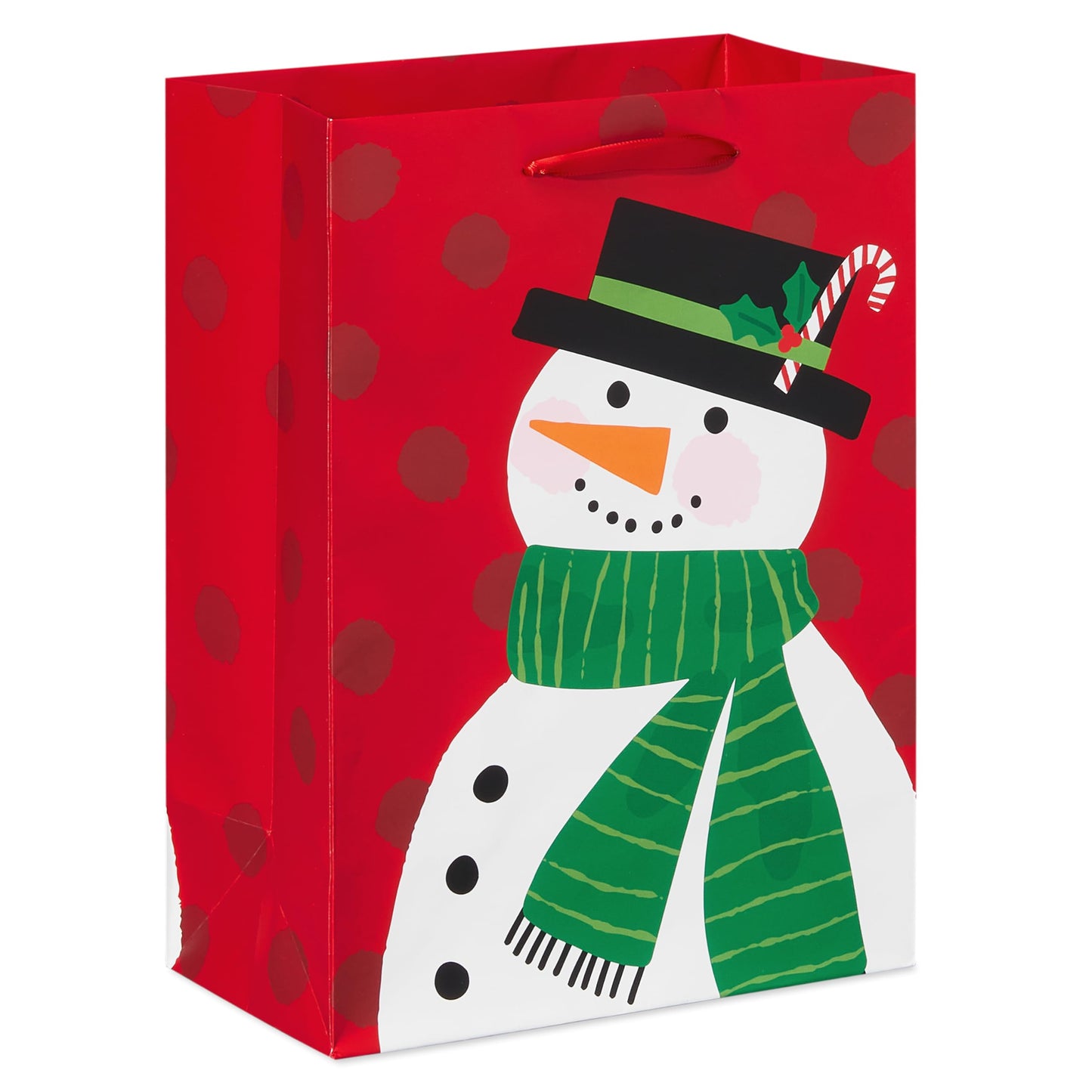 10" Medium Christmas Gift Bags, Red, White, Green and Black Winter Designs (4 Bags)