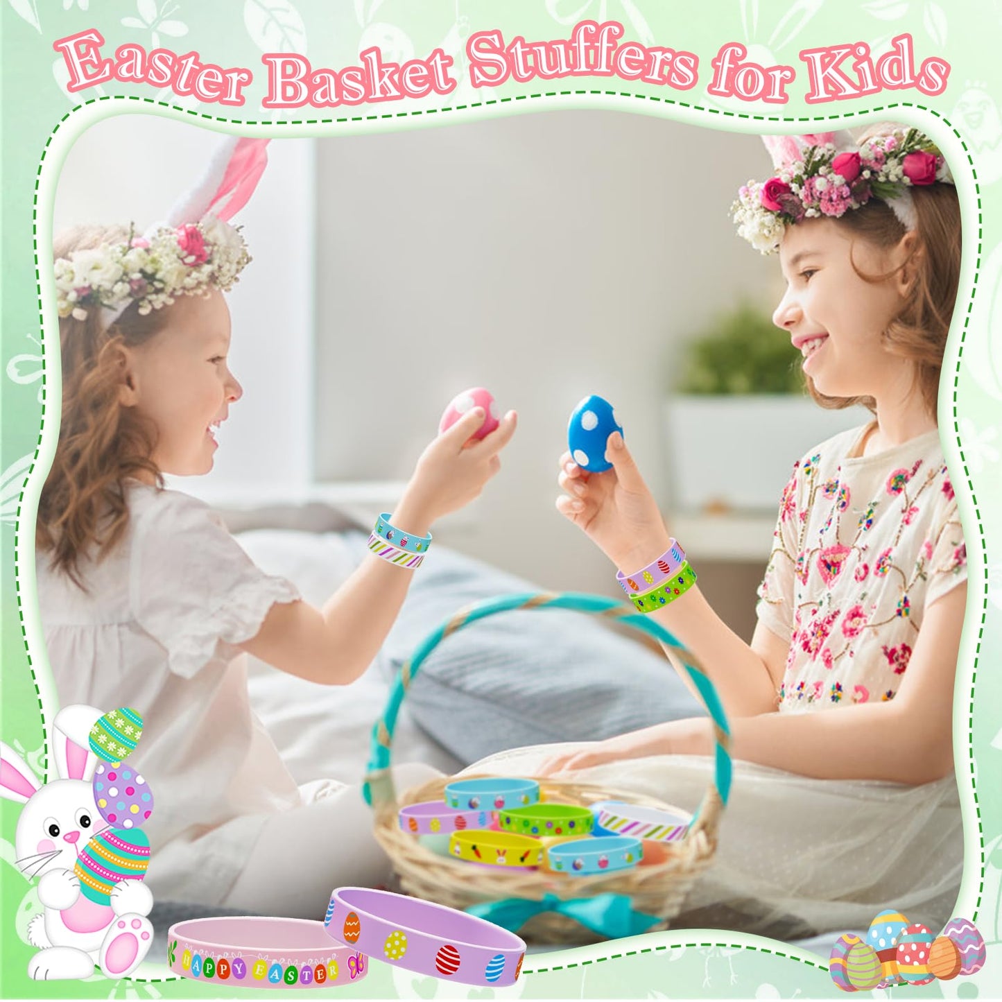 Easter Rubber Bracelets for Kids 30PCS Easter Basket Stuffers Silicone Wristbands Bulk Easter Party Favors Supplies for Kids Easter Egg Fillers Goodie Bag Stuffers Gifts Classroom Prizes Accessories