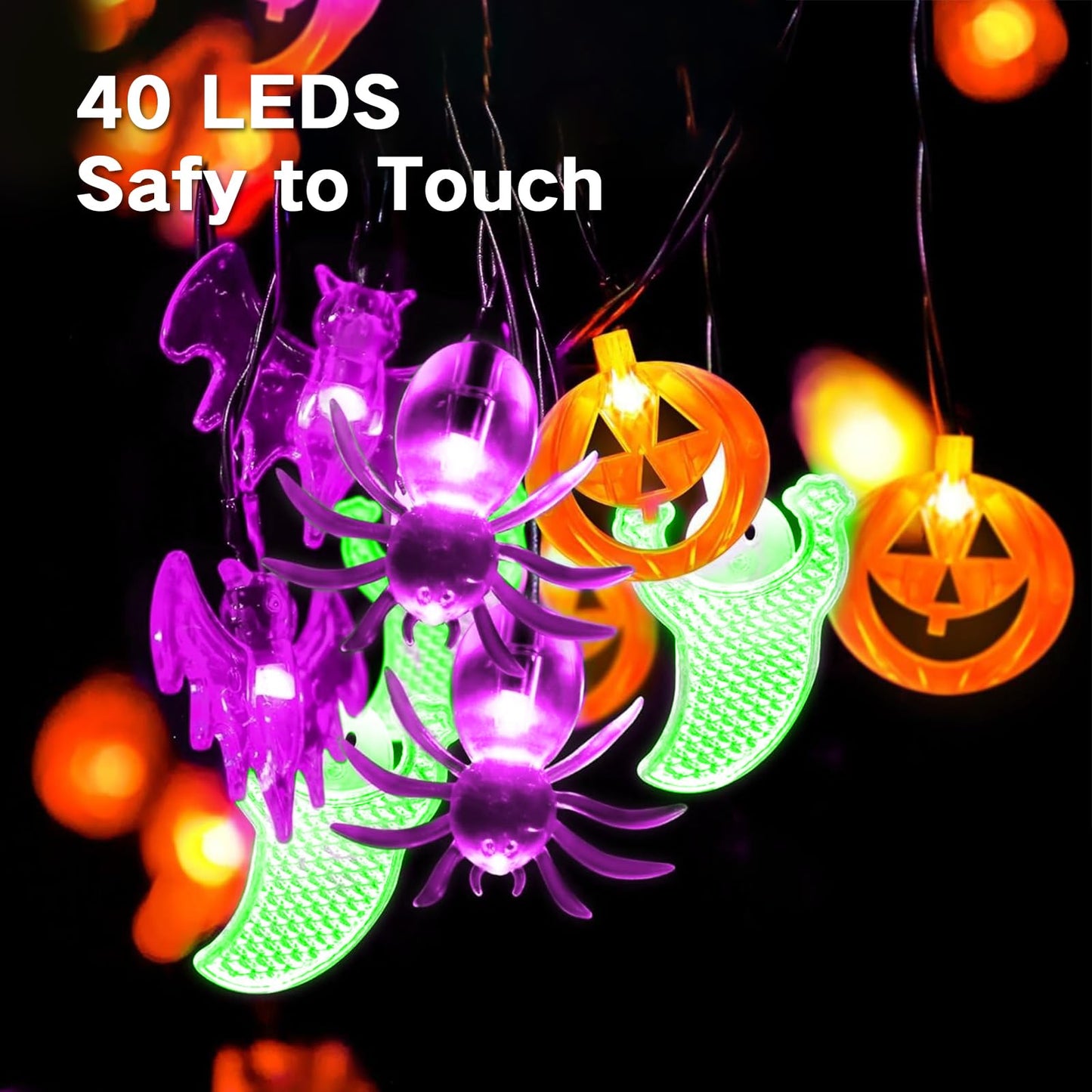 Halloween Decoration Lights, 40LED Pumpkin Bat Ghost Battery Operated String Lights, 8 Lighting Modes Waterproof Halloween String Lights for Indoor Outdoor Garden Tree Patio Yard Party Decor