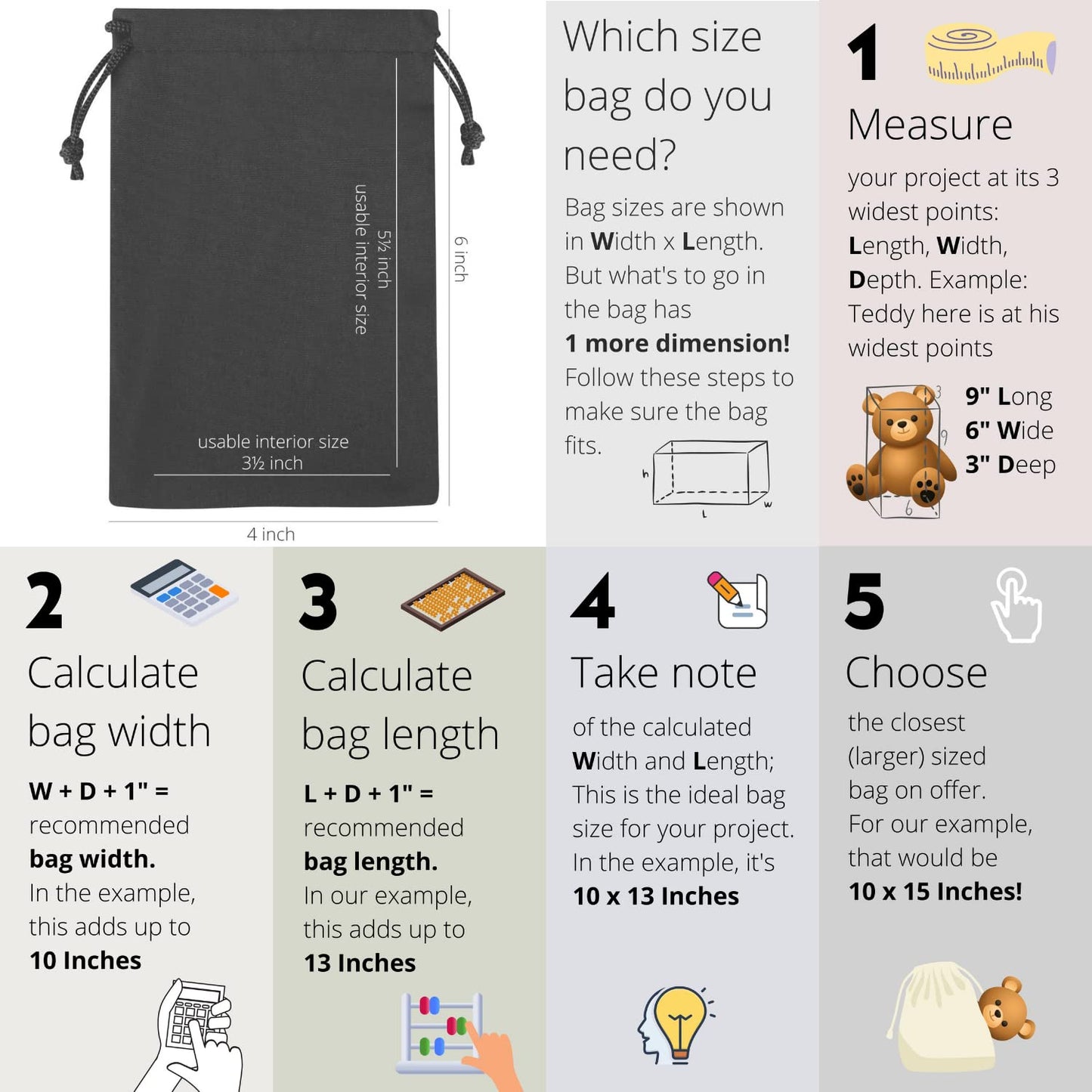 DR Drawstring Bags 12-Pack For Storage Pantry Gifts (4 x 6 inch - 12 pack)