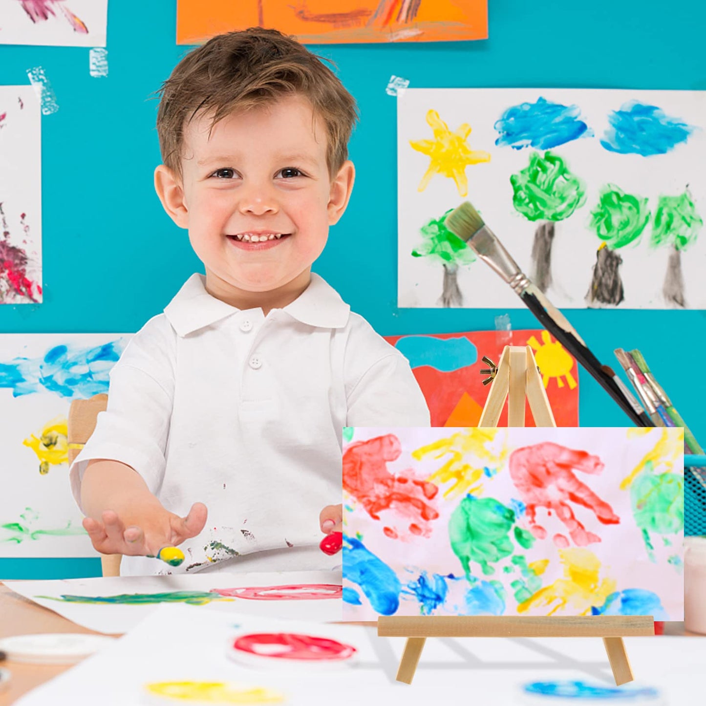 6PCS Wood Easels, 9 Inches Tabletop Easels, Tripod, Painting Party Easel, Kids Student Tabletop Easels for Painting, Art Craft Painting Easel Stand for Artist Adults Students