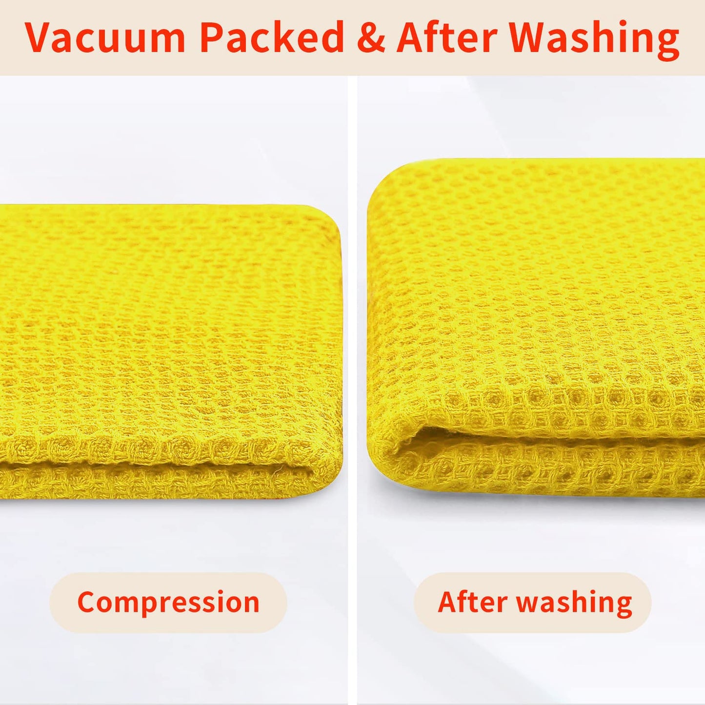 100% Cotton Waffle Weave Kitchen Dish Cloths, Ultra Soft Absorbent Quick Drying Dish Towels, 12 x 12 Inches, 6-Pack, Yellow