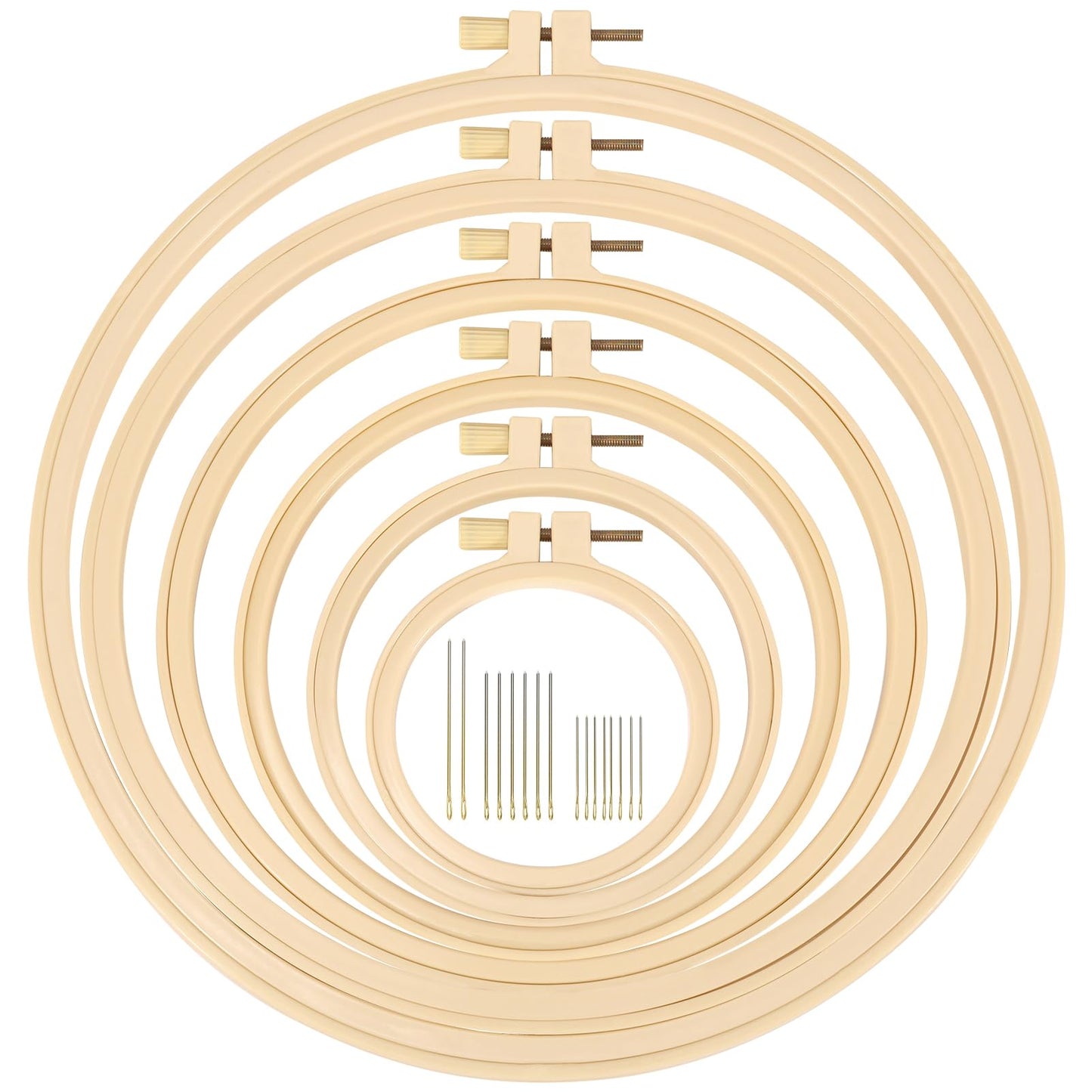 6 Pieces Embroidery Hoops 3 Inch to 10 Inch Cross Stitch Hoop Small Embroidery Hoop with 16 Pieces Needles for Embroidery