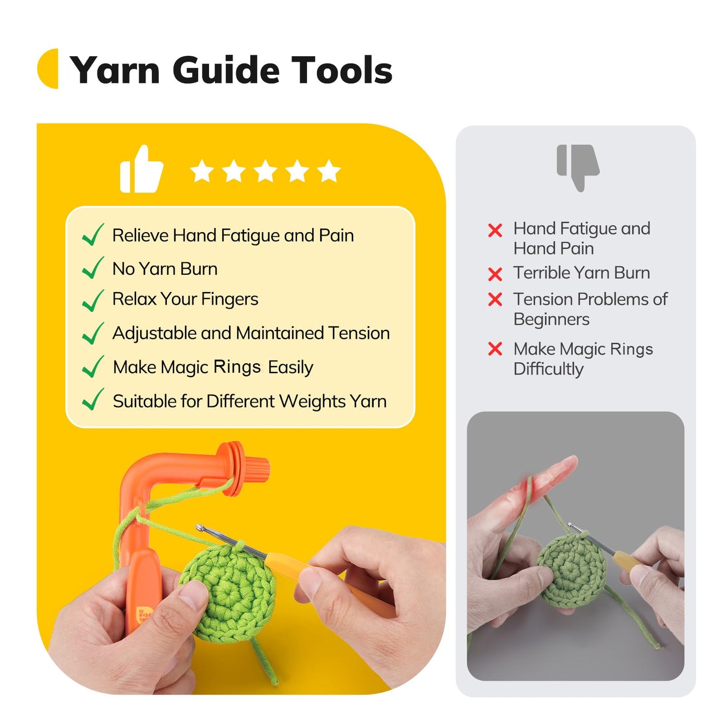 Crochet Holder for Beginners - Crochet Helper to Learn How to Crochet and Make Magic Rings, 3 in 1 Magic Rings Tool, Yarn Tension Regulator and Yarn Guide Tool, Crochet Tool for Beginners (Orange)