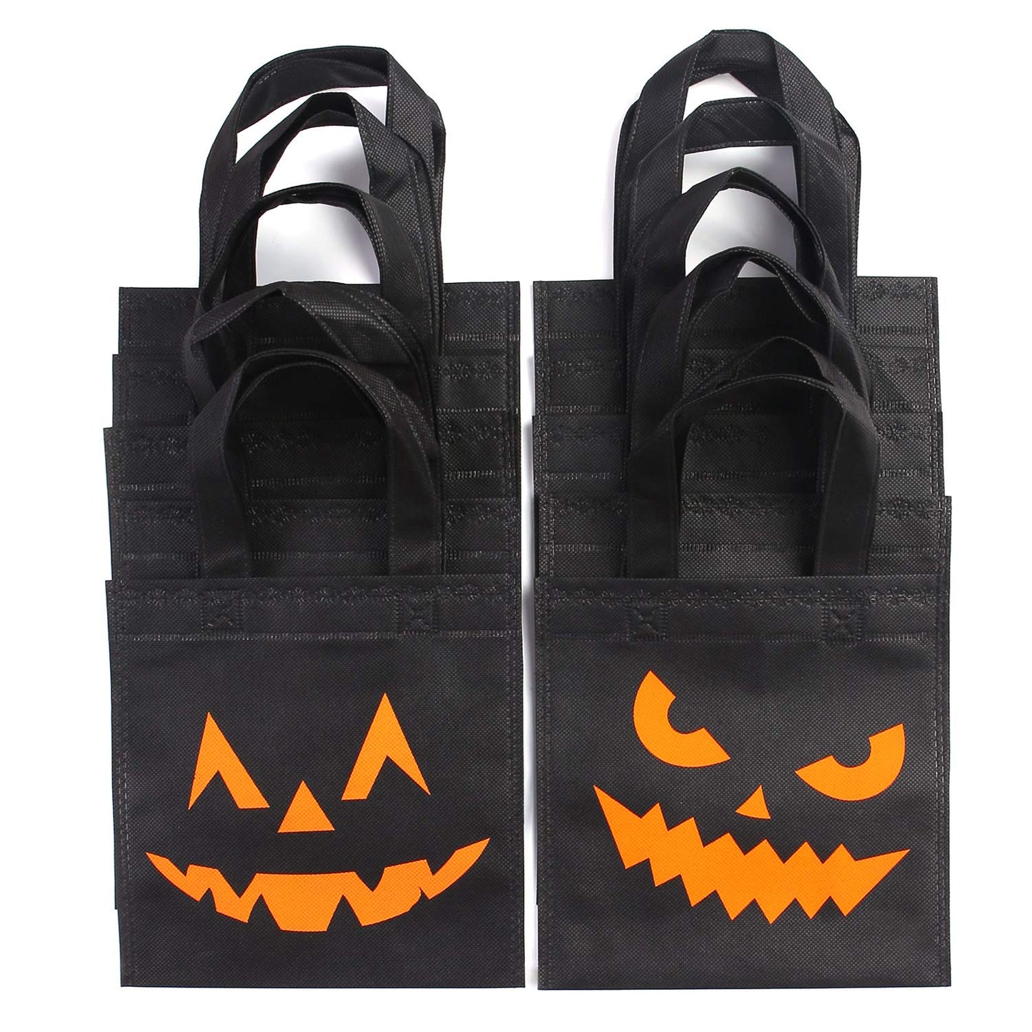 Elcoho 30 Packs Halloween Trick or Treat Non-woven Bags Pumpkin Bag Party Goody Tote Bags Gift Bag with Handles Party Favors, 8 by 8 Inches, 10 Styles