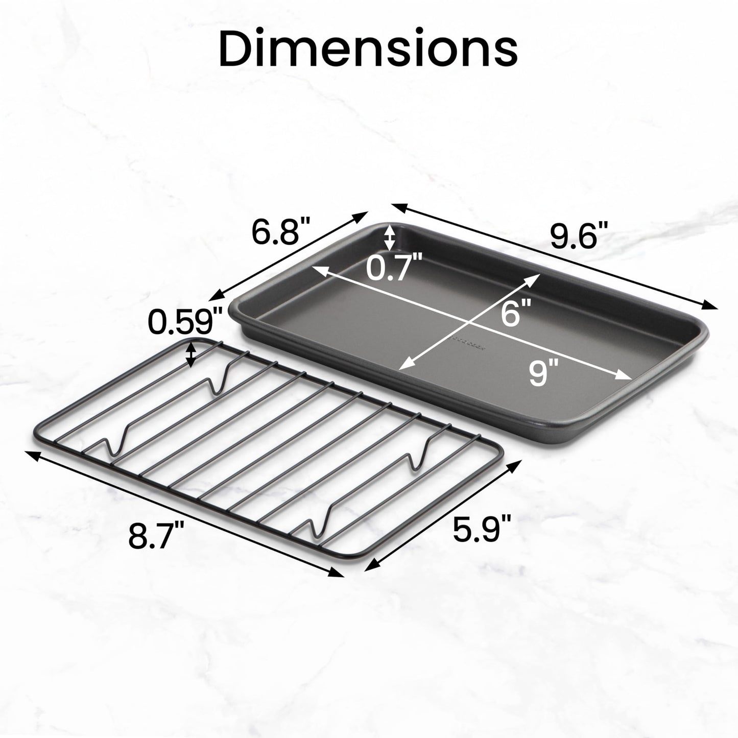 GoodCook Set of 2 Nonstick Steel 9" x 6" Toaster Oven Mini Baking Sheets with Racks, Gray