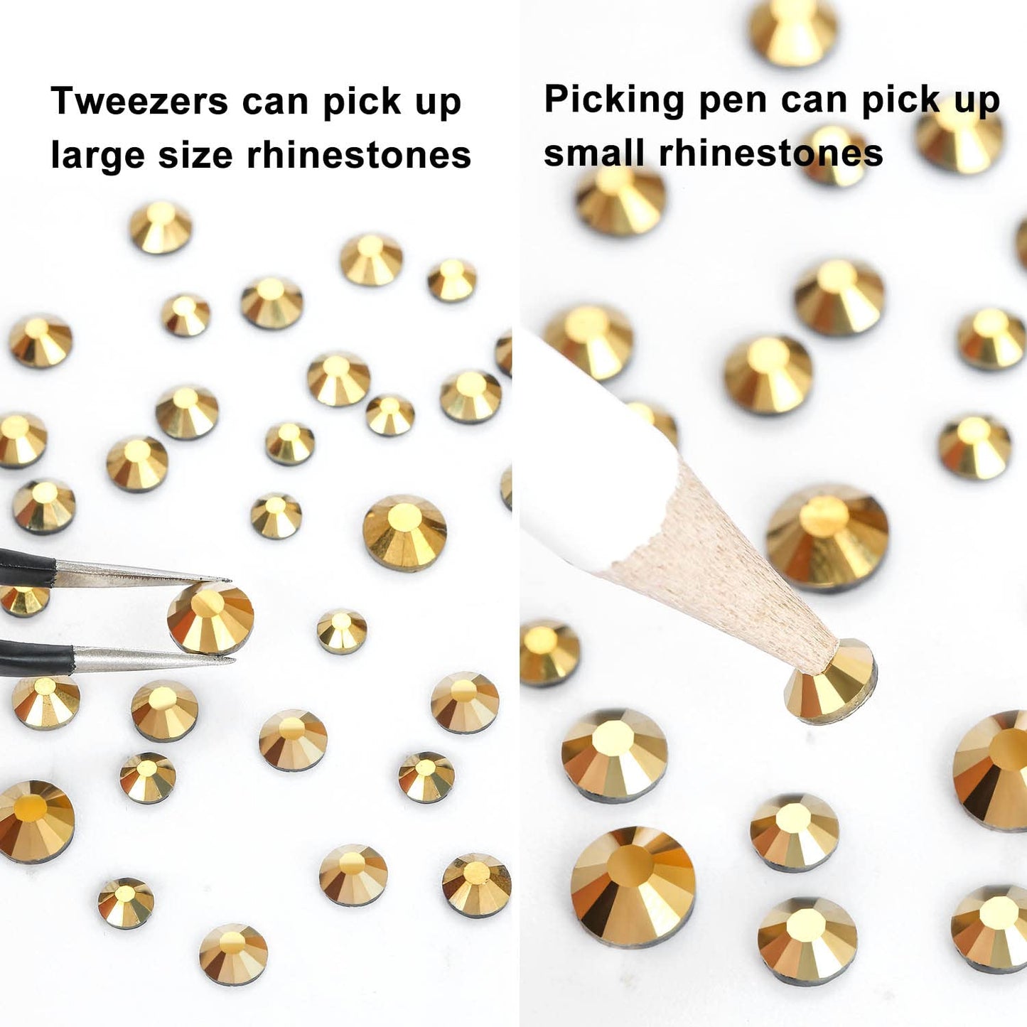 MEIBITE 6796PCS Gold Hotfix Rhinestones Crystal Stones Glass for Fabric Clothes Shirts Sparkly Flat Back Round with Tweezers and Picking Pen (SS6~SS30 Set)