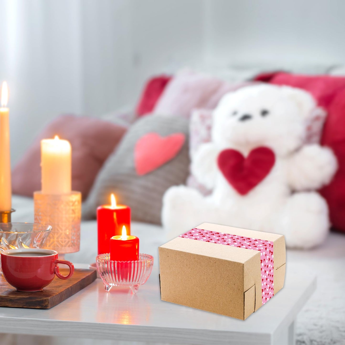 Valentine's Day Packing Tape 100 Yard Pink Red Love Heart Sticky Wrapping Tape Waterproof Shipping Tape for DIY Crafts Small Business Sealing Boxes Mail Boxes Supplies