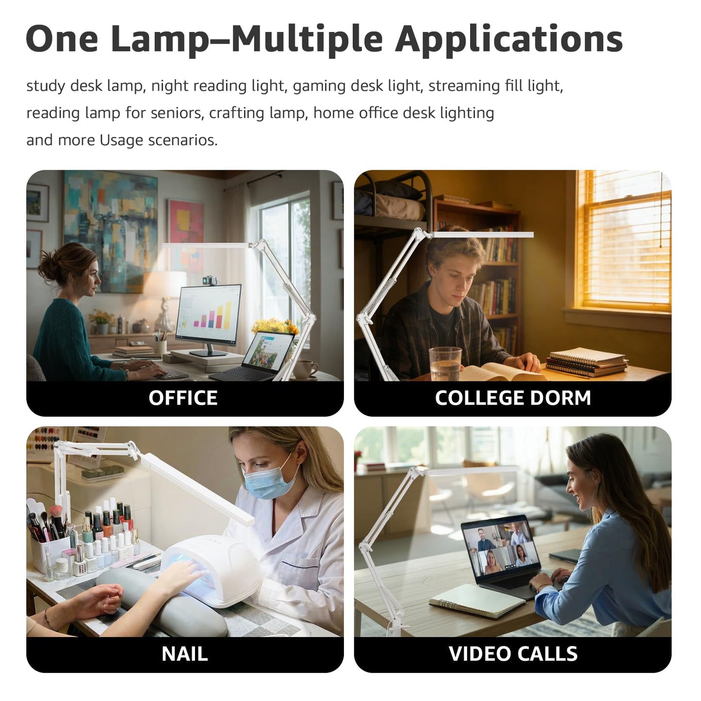 Upgrade Swing Arm LED Desk Lamp with Clamp, 80 LED Beads, 5 Color Modes & 11 Brightness Levels, 360° Adjustable Arm, Eye-Caring Light CRI95, Timer & Memory Function, for Office, Study, Crafting
