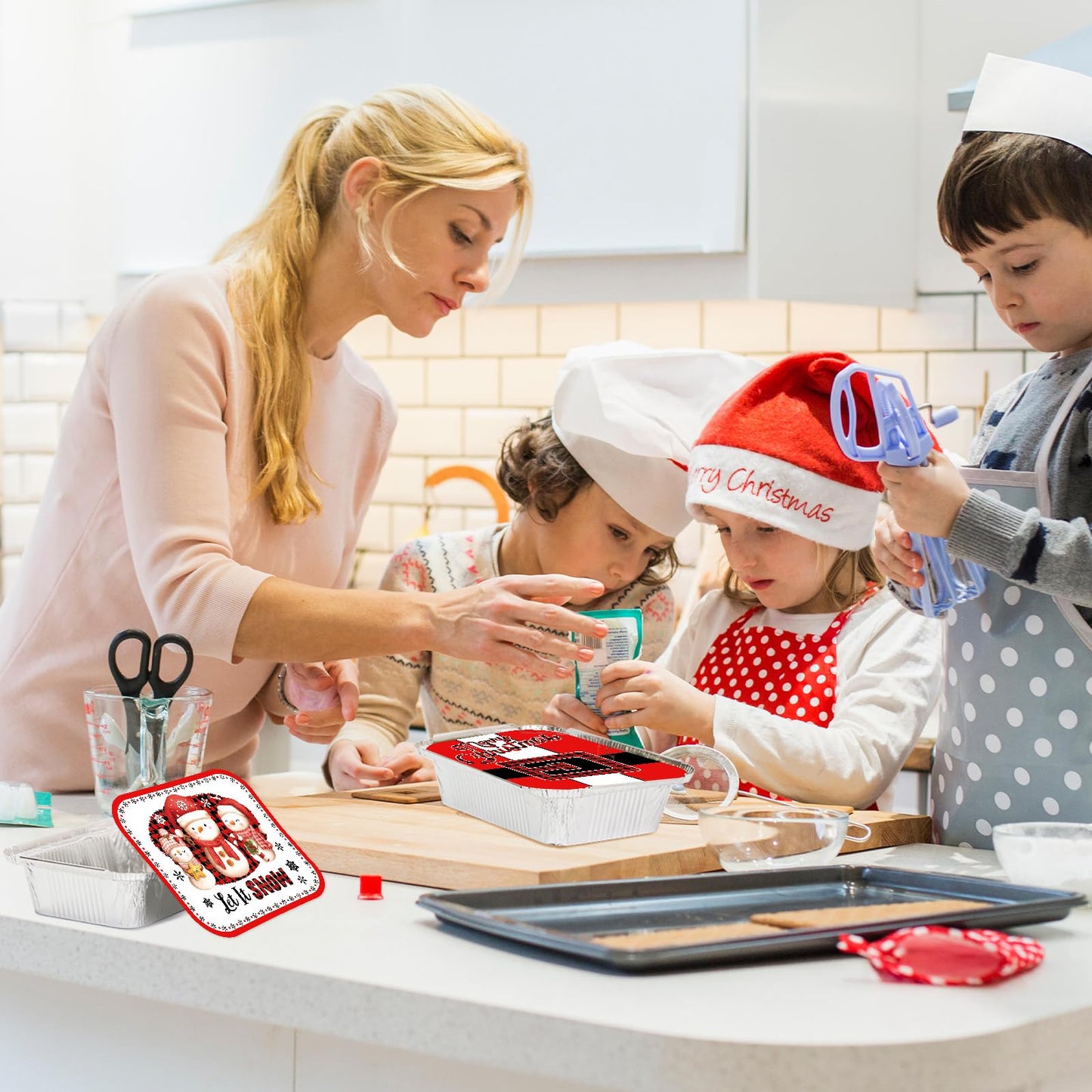 Christmas Aluminum Leftover Containers 36PCS Watercolor Christmas Food Storage with Lids Disposable To Go Containers Foil Tin Pans Winter Holiday Party Supplies