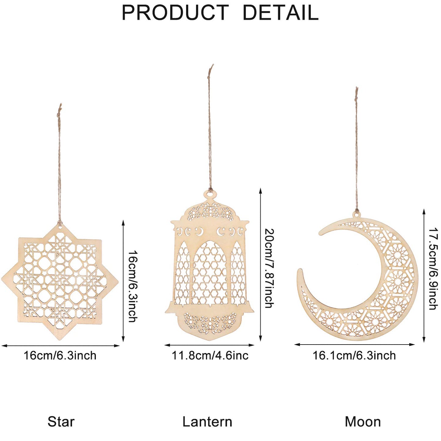 Willbond 12 Pcs Ramadan Wooden Ornaments Eid Mubarak Hanging Hollow Pendant Ramadan Party Wall Decorations Moon Star Lantern Shape Ornament for Muslim Islam Festive Home Table Decoration