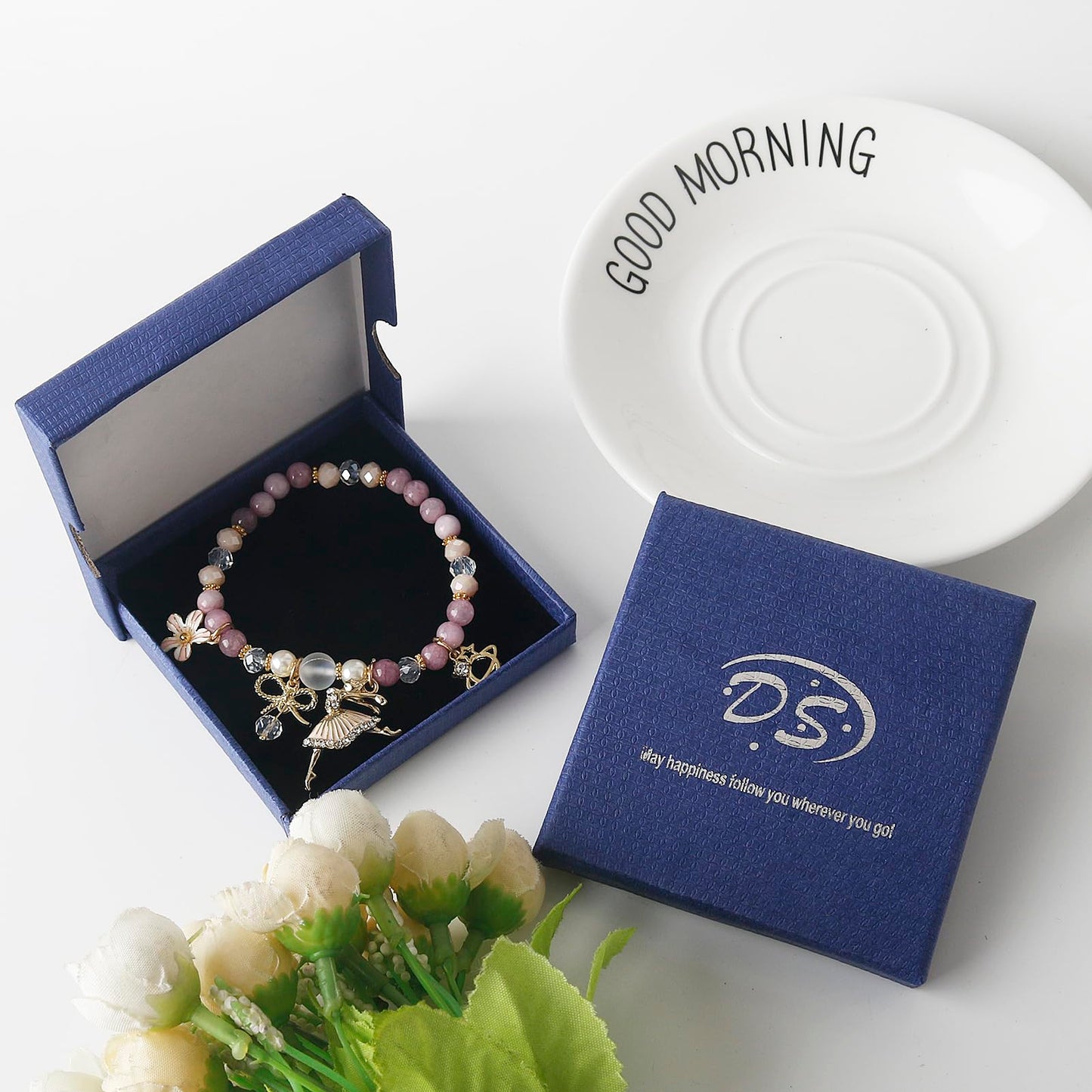 DS 4PCS Beaded Charm Bracelets for Teen Girls Dainty cute cartoon Crystal Beads Pearl Bracelets anklets set for woman and girls Adjustable Stretch bracelet birthday Gift For Friends Dancing Girl