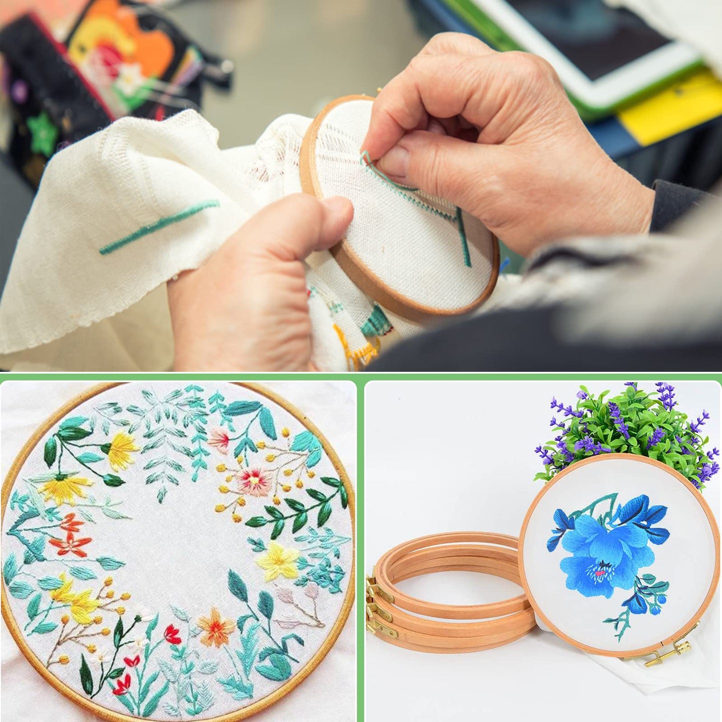 3 PCS Beech Wood Embroidery Hoops, Wood Circle Hoop Ring Cross Stitch Hoop for Embroidery, Cross Stitch, Needlework, Art Craft Handy Sewing and Christmas Decoration (Size-4", 6", 8")