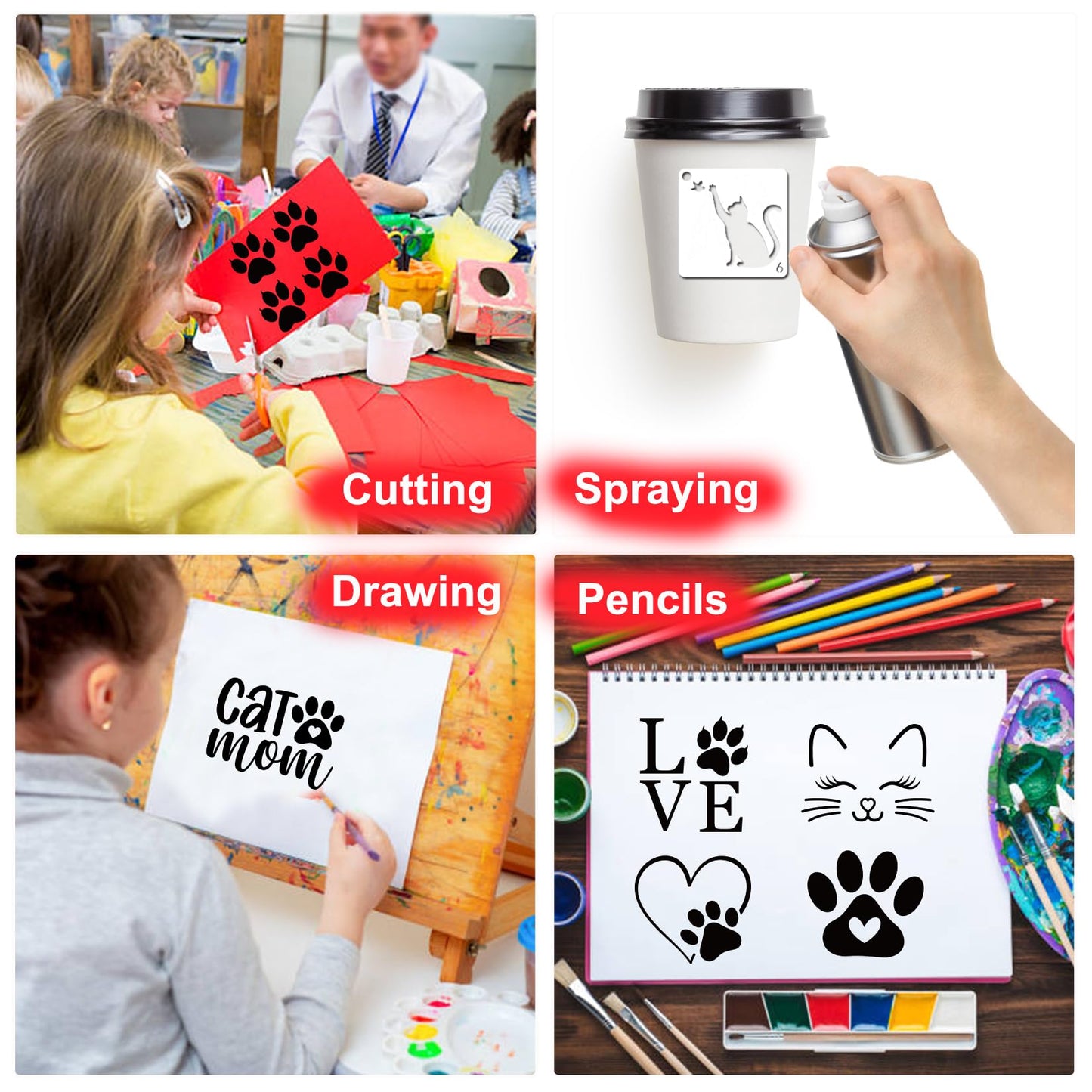 Small Stencils for Painting on Wood Reusable, 3 Inch Reusable Stencil for Craft Ornament Paint Template Stencils for Wall Card Rock Wood Signs Coasters Canvas Home Decor (cat)