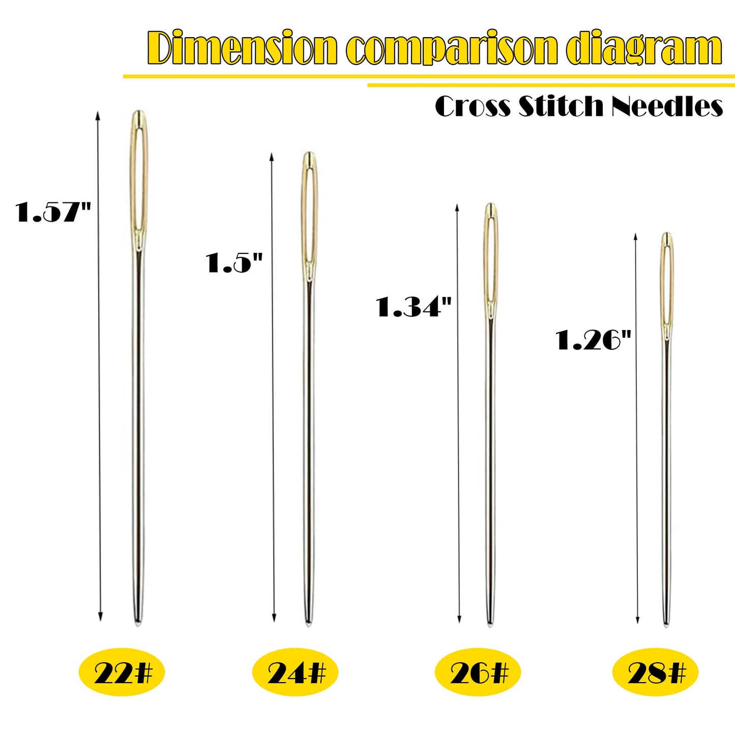 80pcs Cross Stitch Needles Golden Large Eye Embroidery Hand Sewing Needles with Threader Thread unpicker for Cross Stitching (Size 22 24 26 28)