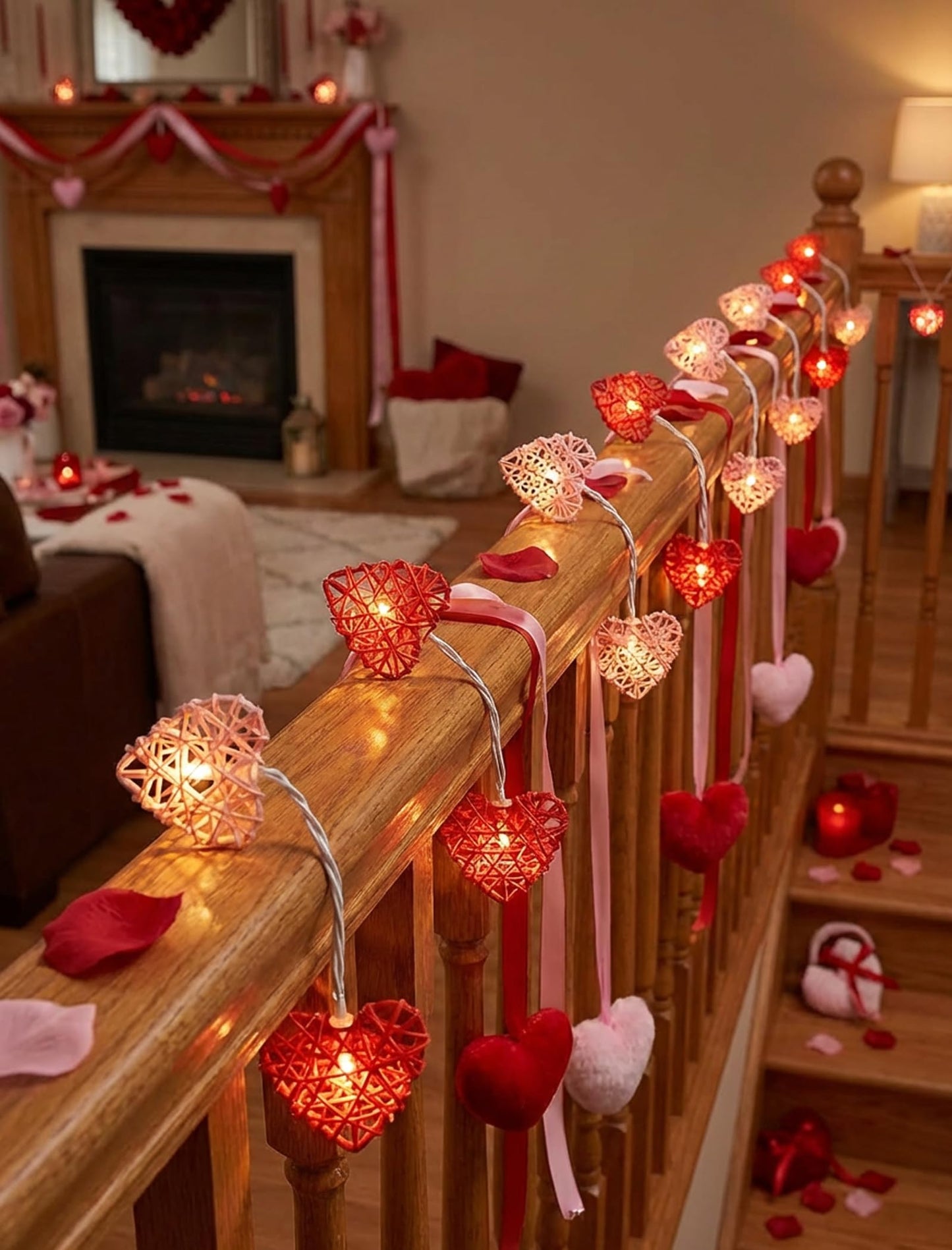 Red and Pink Heart Shape String Lights, 8.5Ft Valentine's Day String Lights with 10 LED Heart Lights, Plug in Hanging Valentines Window Fairy Lights for Indoor Outdoor Wedding Party Valentine Decor