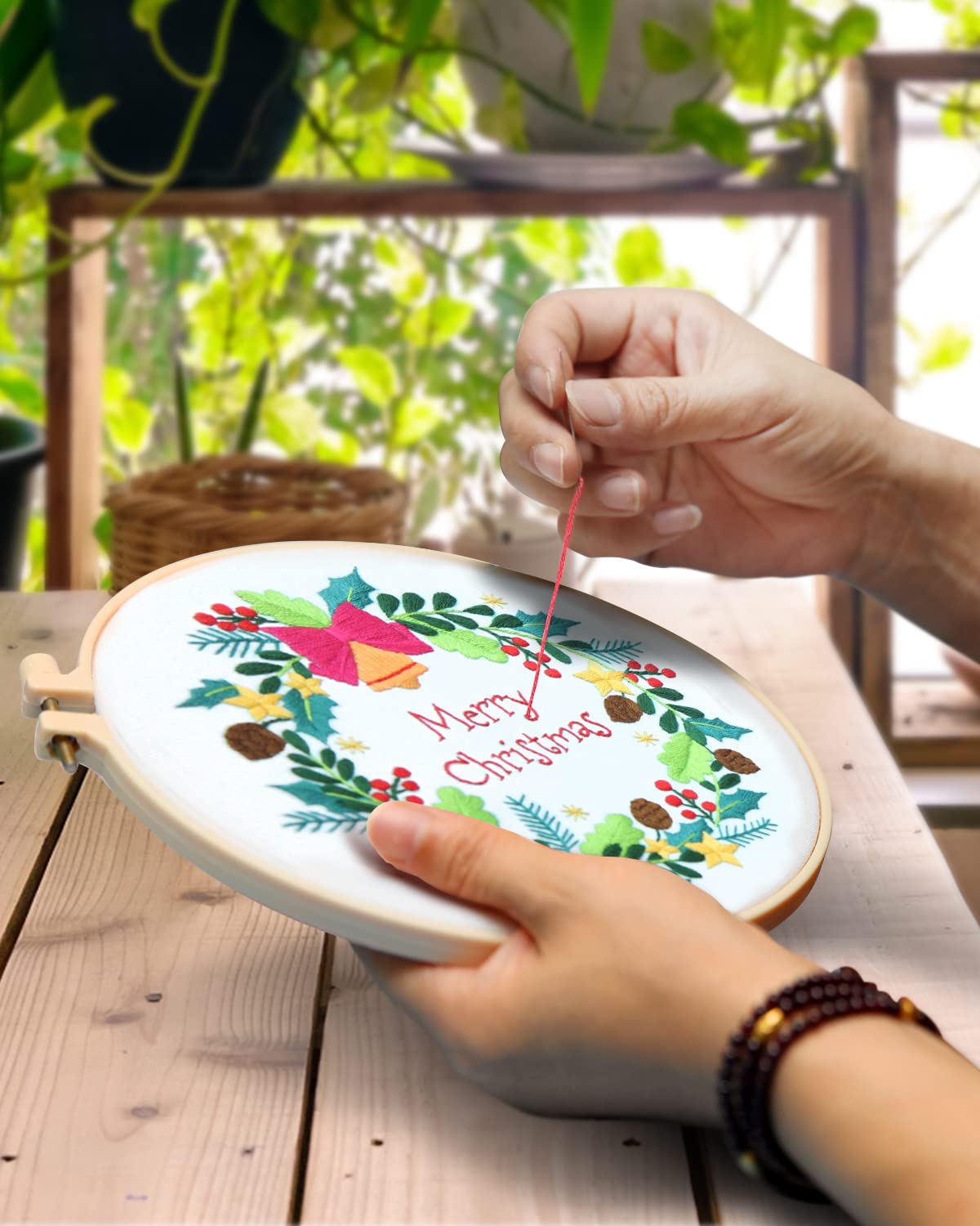 Christmas Embroidery Kit for Adult Beginners, 3 Sets Embroidery Stitch Practice kit Include Embroidery Cloth Hoops Threads for Craft Lover Hand Stitch