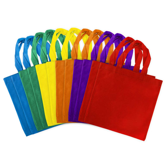 Super Z Outlet Assorted Colorful Solid Blank Fabric Tote Party Gift Bags Rainbow with Handles for Birthday Favors, Snacks, Decoration, Arts & Crafts, Event Supplies (12 Pack) (12" Inches)