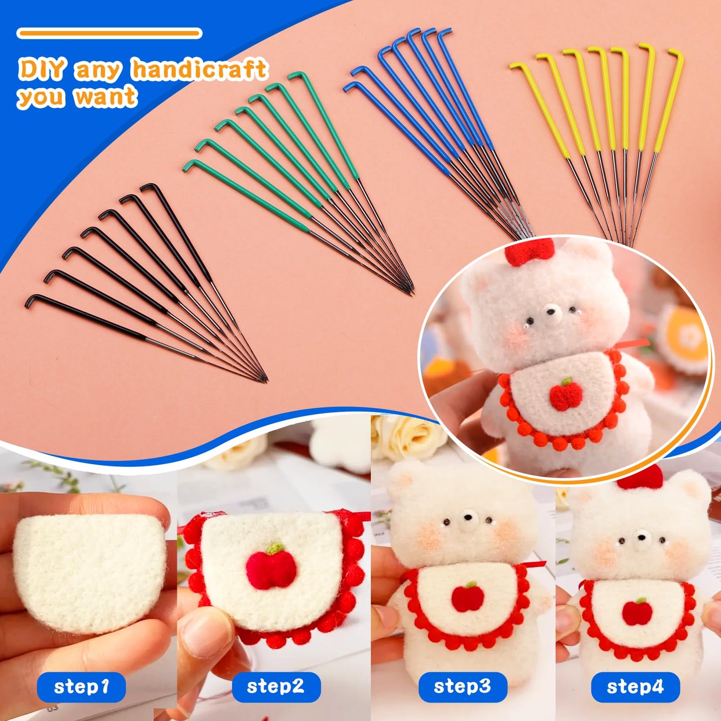Needle Felting Needles, Needle Felting Tools Set Contains 28 Pcs Felting Needles in 4 Sizes, Wooden Handle, Finger Cots Felting Supplies for Beginners Adult DIY Felting Wool Craft