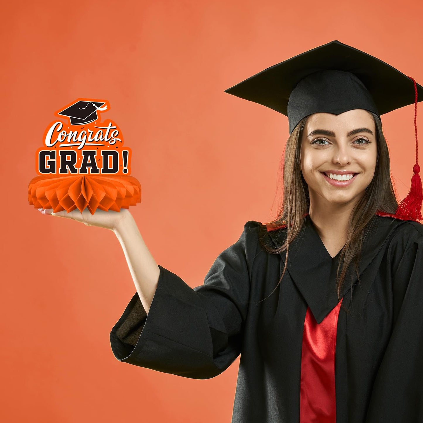 9PCS Graduation Party Decorations Class of 2026 Congrats Grad Table Centerpiece Congratulate Graduation Honeycomb Table Toppers for Graduation Party Supplies(Orange,Black）