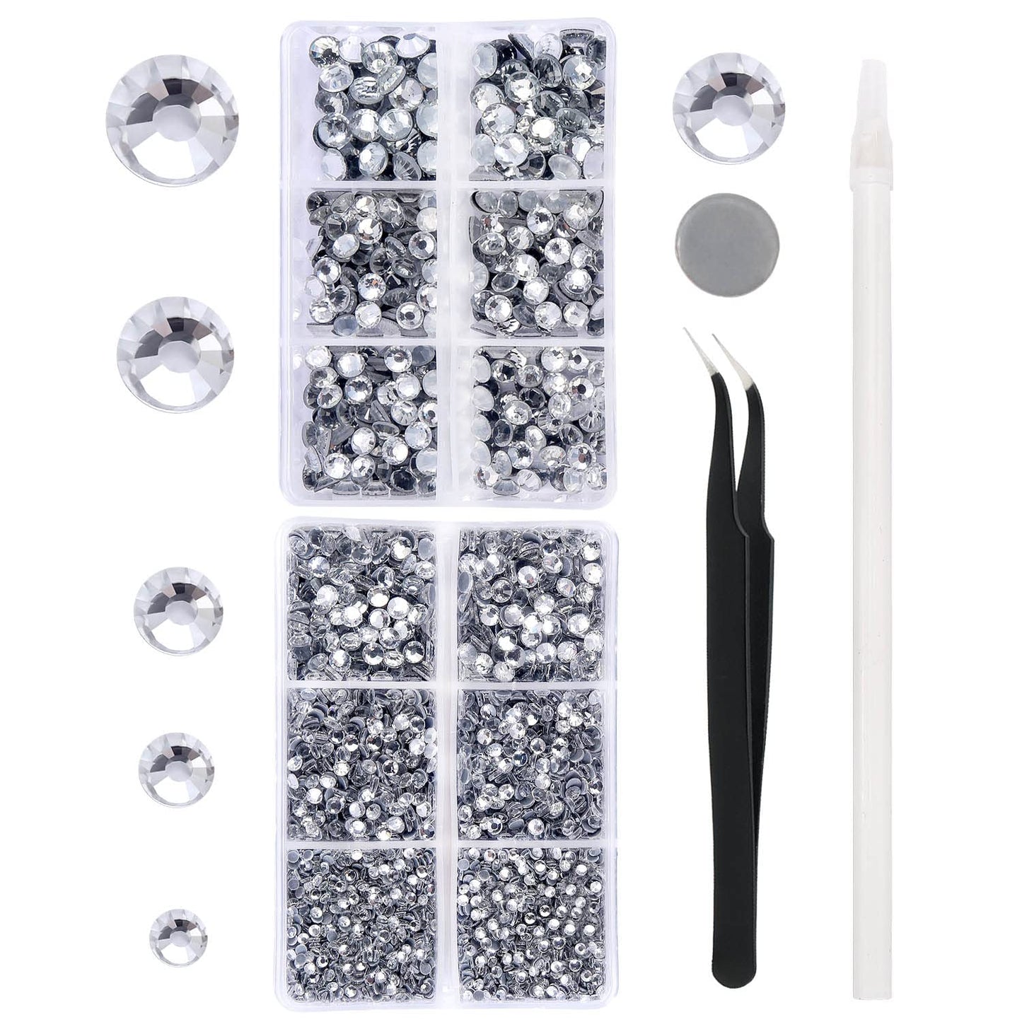 MEIBITE 6796PCS Clear Hotfix Rhinestones Crystal Stones Glass for Fabric Clothes Shirts Sparkly Flat Back Round with Tweezers and Picking Pen (SS6~SS30 Set)