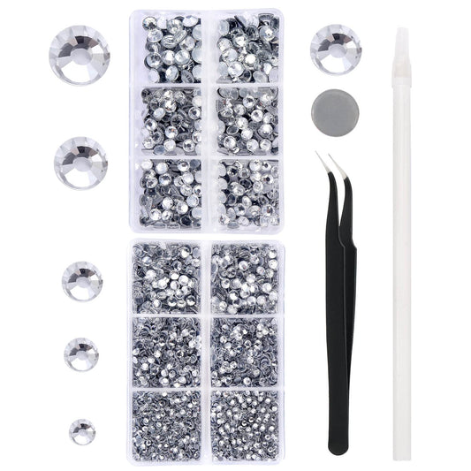 MEIBITE 6796PCS Clear Hotfix Rhinestones Crystal Stones Glass for Fabric Clothes Shirts Sparkly Flat Back Round with Tweezers and Picking Pen (SS6~SS30 Set)