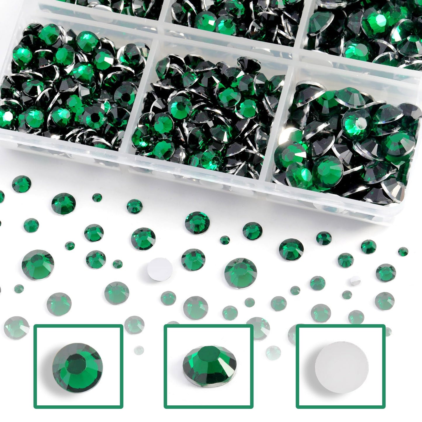 Resin Rhinestones Kit for Crafts,8400 pcs Green Flatback Rhinestones Mixed 5 Sizes 2mm-6mm with B7000 Glue Tweezers and Wax Pencil for Fabric Tumblers and Clothes