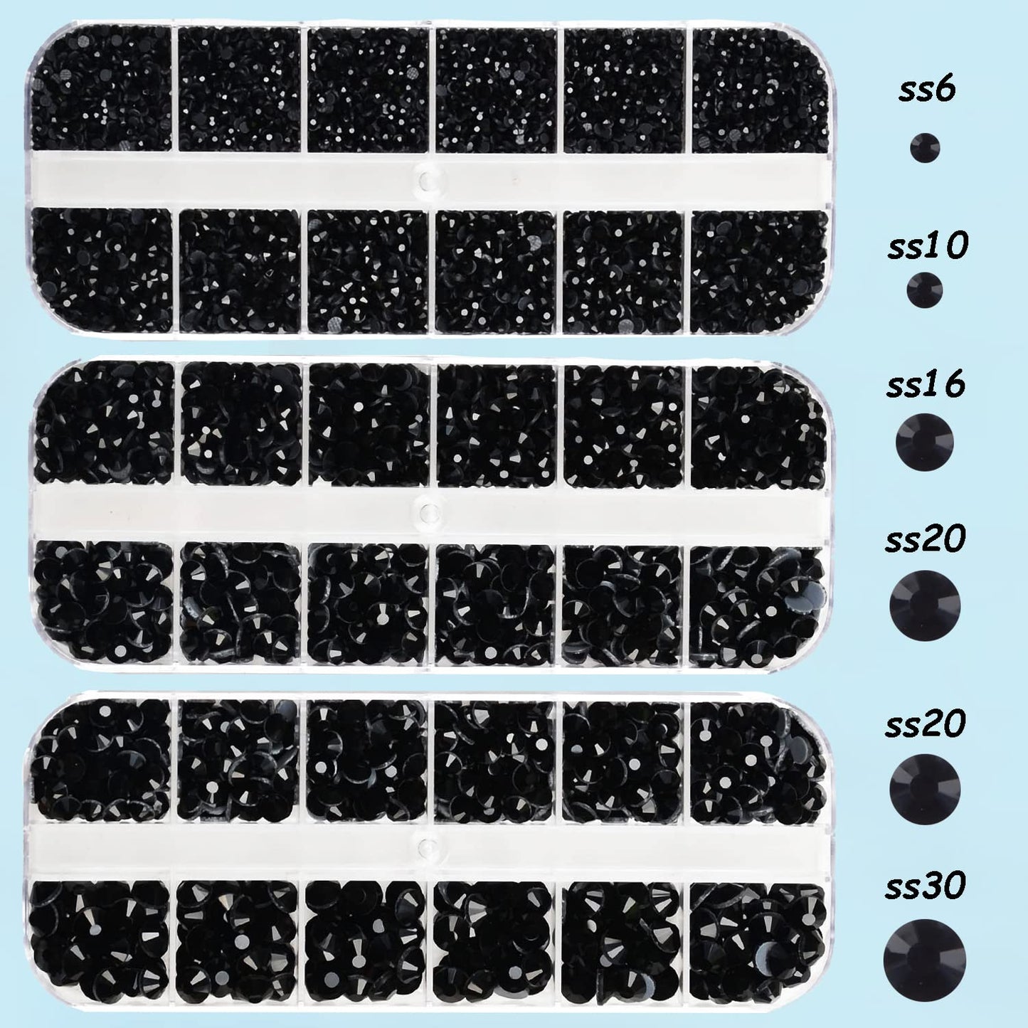 7000pcs+ Flatback Glass Hotfix Iron On Rhinestones Crystal for DIY Making with 1 Tweezer & 1 Picking Pen for Shoes, Clothes, Face Art, Bags, Manicure (Jet Black, 5-Sizes)