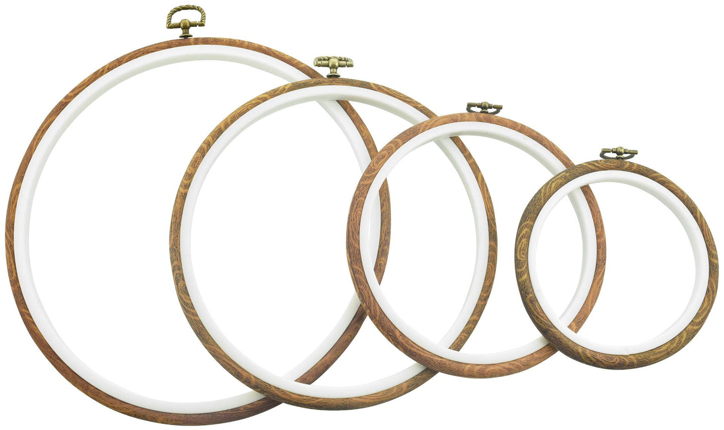 Embroidery Hoop Frames by Celley, Vintage Imitated Wood Design, Sizes from 5.5 Inches to 10.2 Inches, 4 Pcs