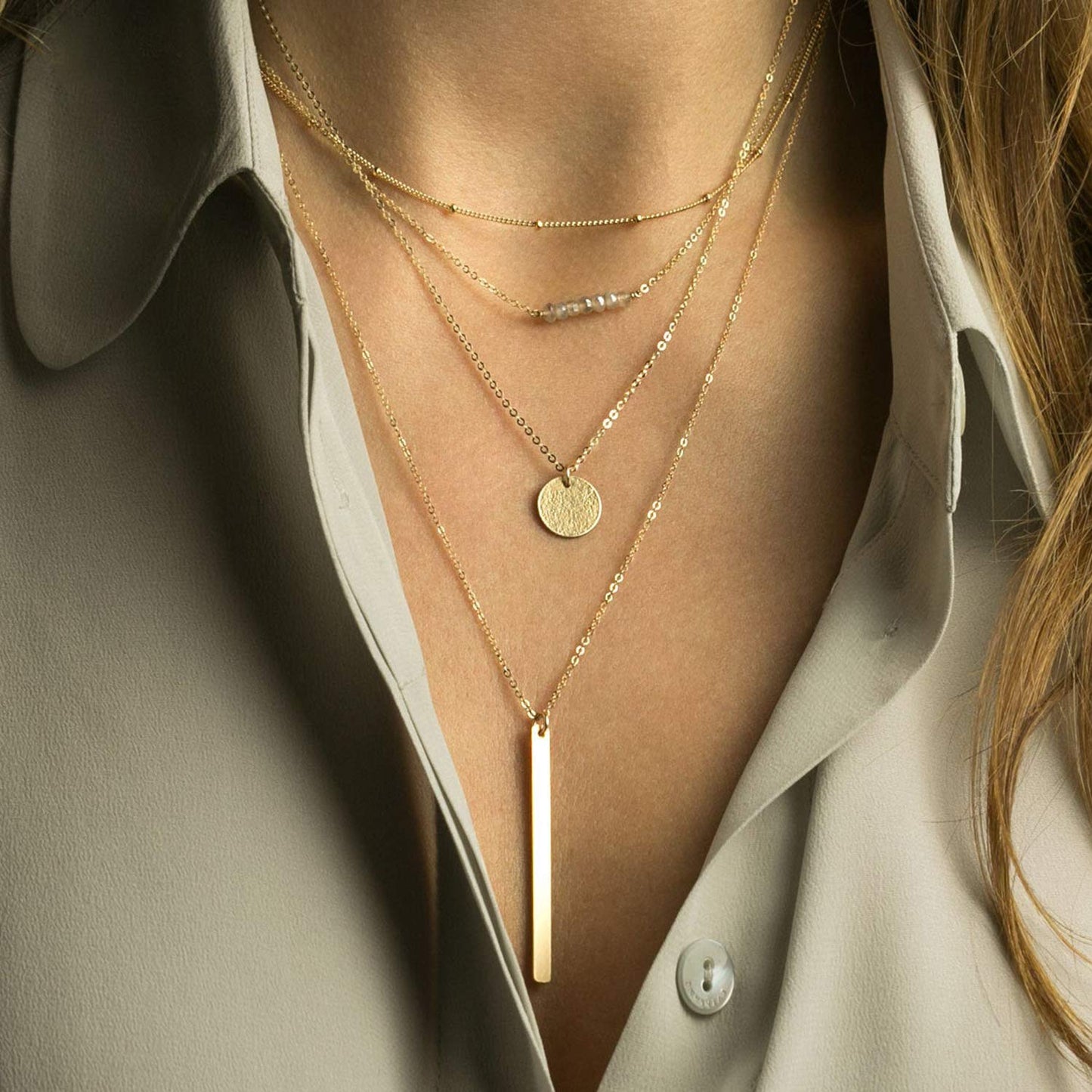 Wholesale 12PCS Gold Plated Solid Brass Satellite Beaded Curb Thin Chain Necklace Bulk for Jewelry Making (18 Inch(1.5mm))