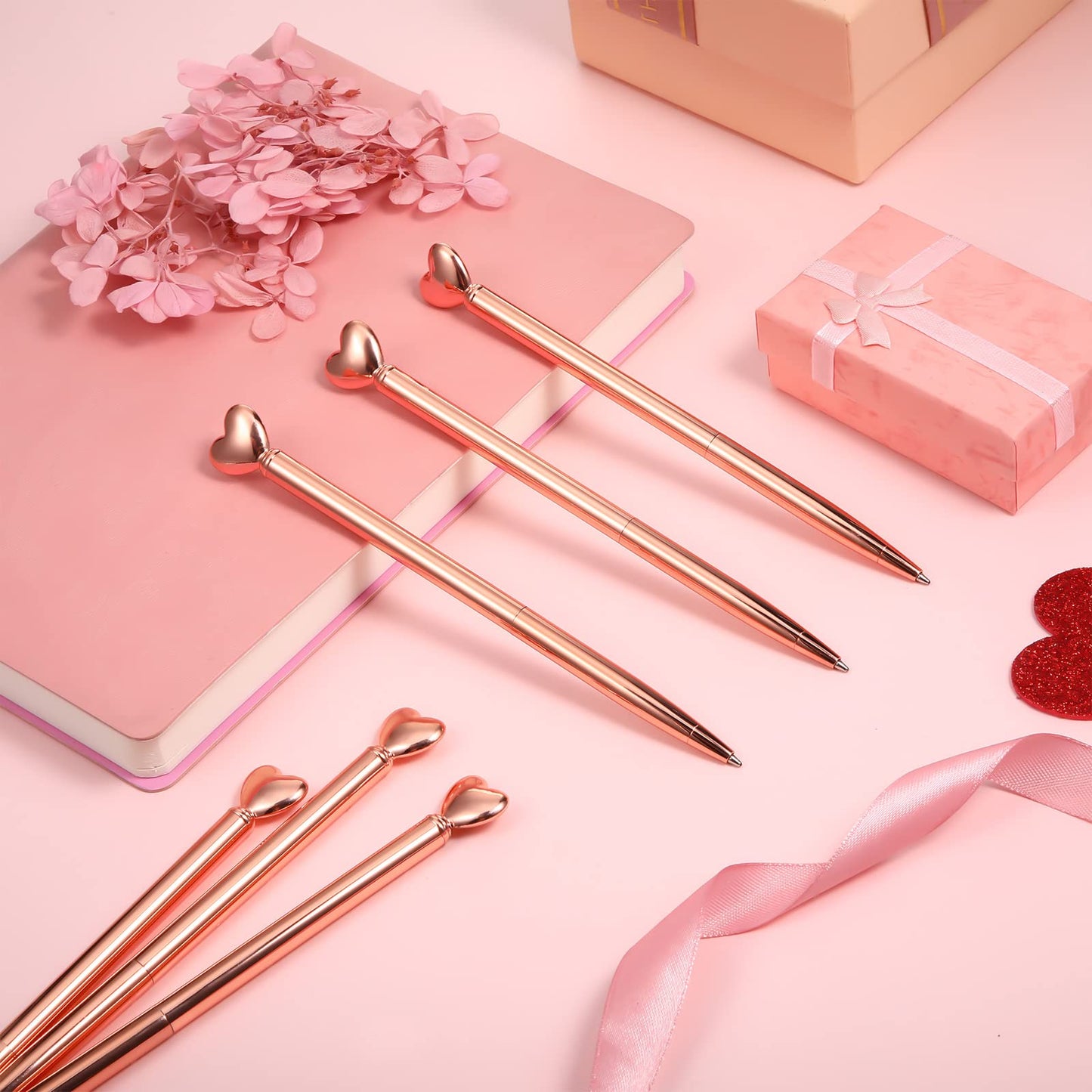 12 Pieces Valentine Heart Shaped Pens Black Ink Retractable Metal Decorative Cute Pens Heart Ballpoint for Valentines Party Favor Women Wedding Bridal Shower Gifts(Rose Gold)