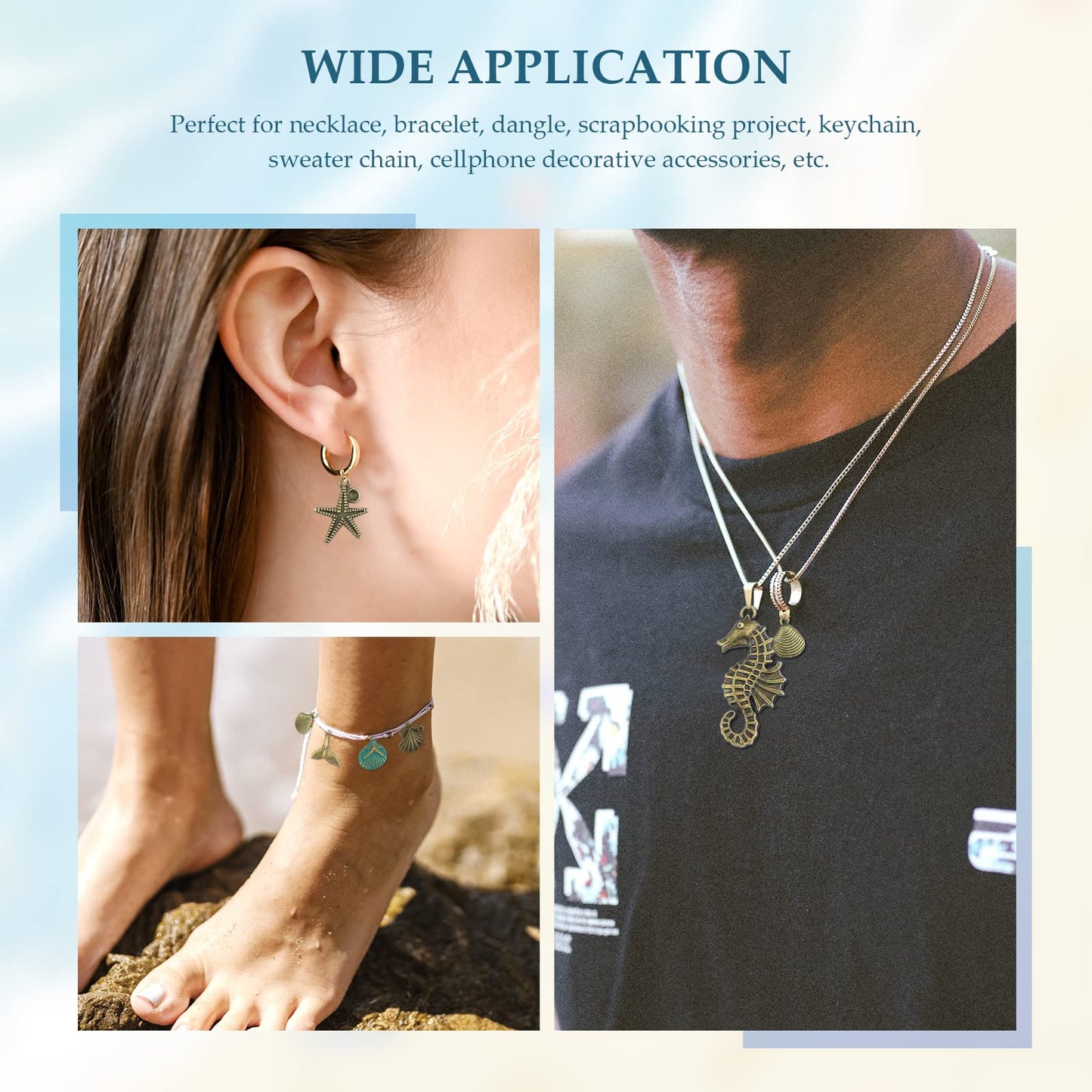 JIALEEY 100 Gram Assorted Antique Ocean Themed Charms Bronze Ocean Fish Sea Creatures Beads Pendants for Jewelry Making and Craft Making