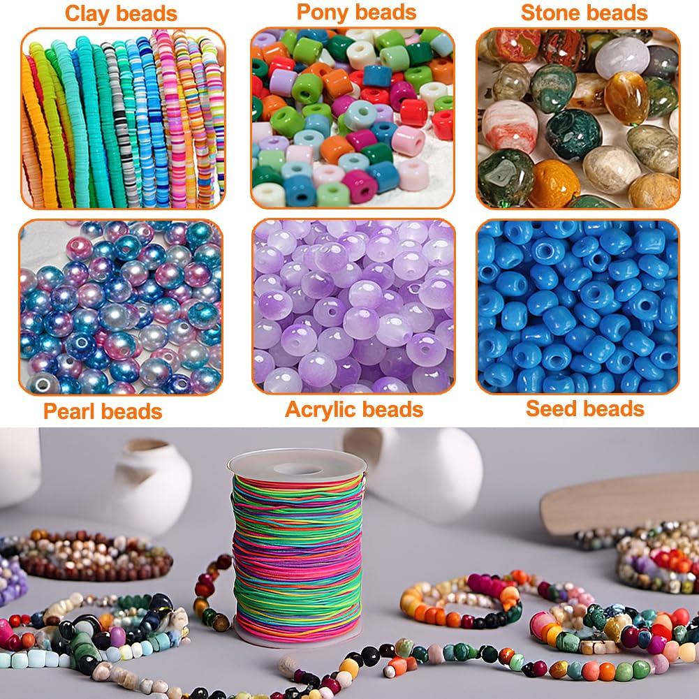 Ewparts 1mm 109 Yard Stretchy Bracelet String Elastic String for Bracelets Sturdy Rainbow Elastic String Elastic Cord for Jewelry Making, Bracelet Making,Necklaces, Beading and Crafts, 1.0mm