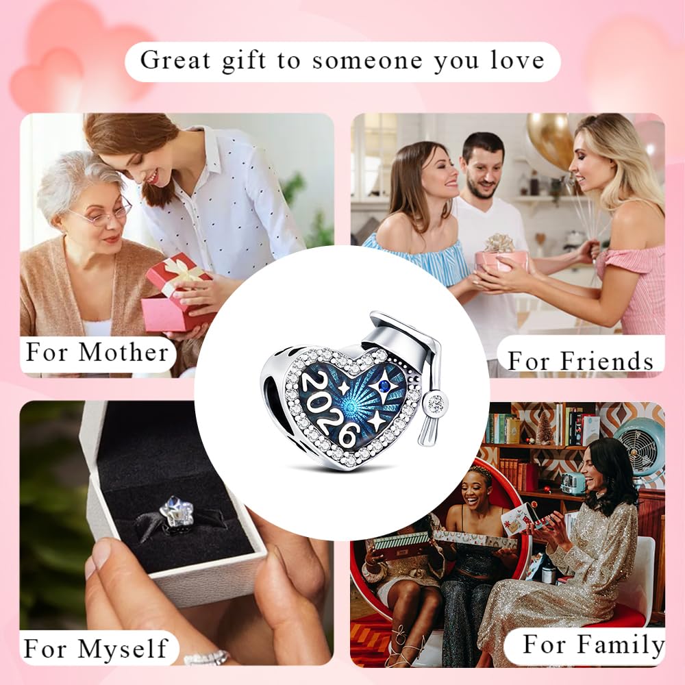 KEQ 2026 Graduation Cap Charms for Pandora Bracelets Necklace 925 Sterling Silver Bead for Daughter Granddaughter Graduation Pedant with 5A Cubic BBF Christmas Gift (Blue)