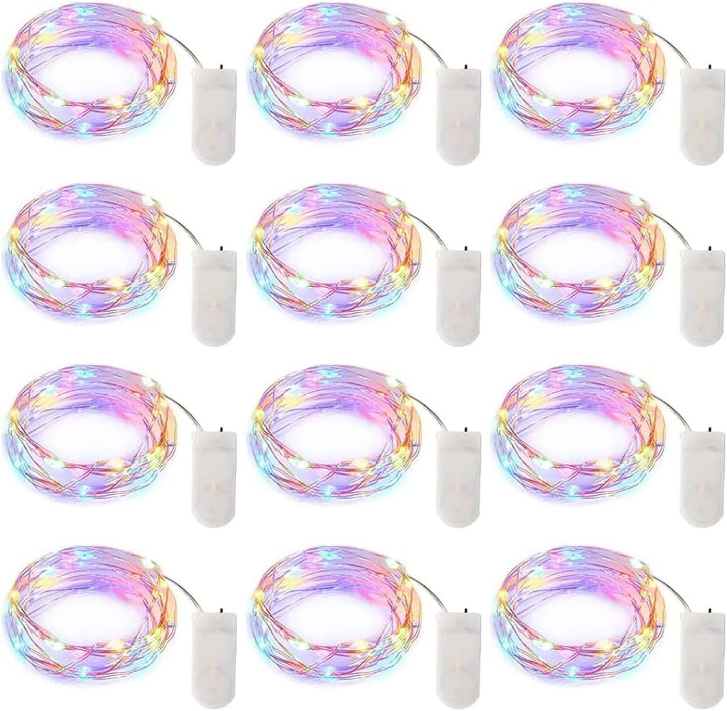12 Pack Easter Day Pastel LED Fairy Lights Battery Operated - Waterproof Silver Wire 7 ft 20 LED Firefly Lights for Easter Day Decor DIY Craft Party Bedroom